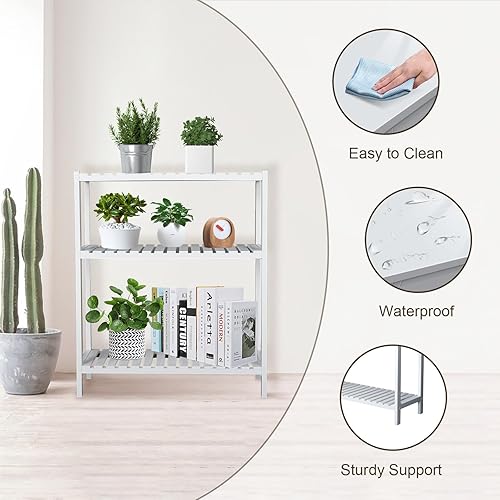 Miniatura 5 de Soporte para plantas de interior, soporte de madera para plantas, soporte de estante de madera, estante de 3 niveles para plantas, escalera, estante