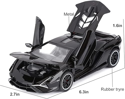 Miniatura 5 de SASBSC Toy Cars Lambo Sian FKP3 - Auto modelo de metal con luz y sonido, auto de juguete con retroceso para niños a partir de 3 años (negro)