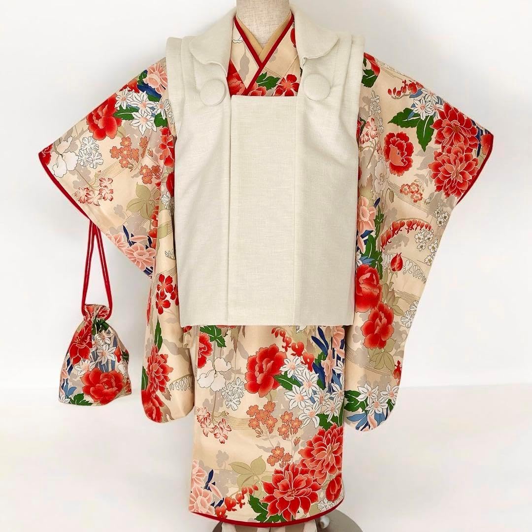 やな★［ぼたん］被布コート3点セット ꕤハンドメイドꕤ七五三 3歳 女の子 ぼたん］被布コート3点セット ꕤハンドメイドꕤ 七五三 3歳 女の子