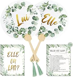 Jeu de Mariage Elle et Lui, 12 Feuilles Quiz Des Mariés Cartes de Questions+ 2 Pièces Bambou Elle et Lui Pancarte, Jeux Mariage, Jeu Mariage