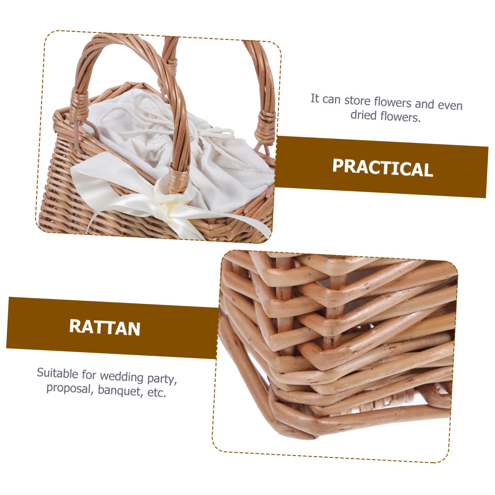 SOLUSTRE Blumenkorb und Henkel Kleiner mit Rattan Quadratischer aus Handgewebt Dekorativer Geschenkkorb Hochzeit Baumwollstoff für Heimdekoration