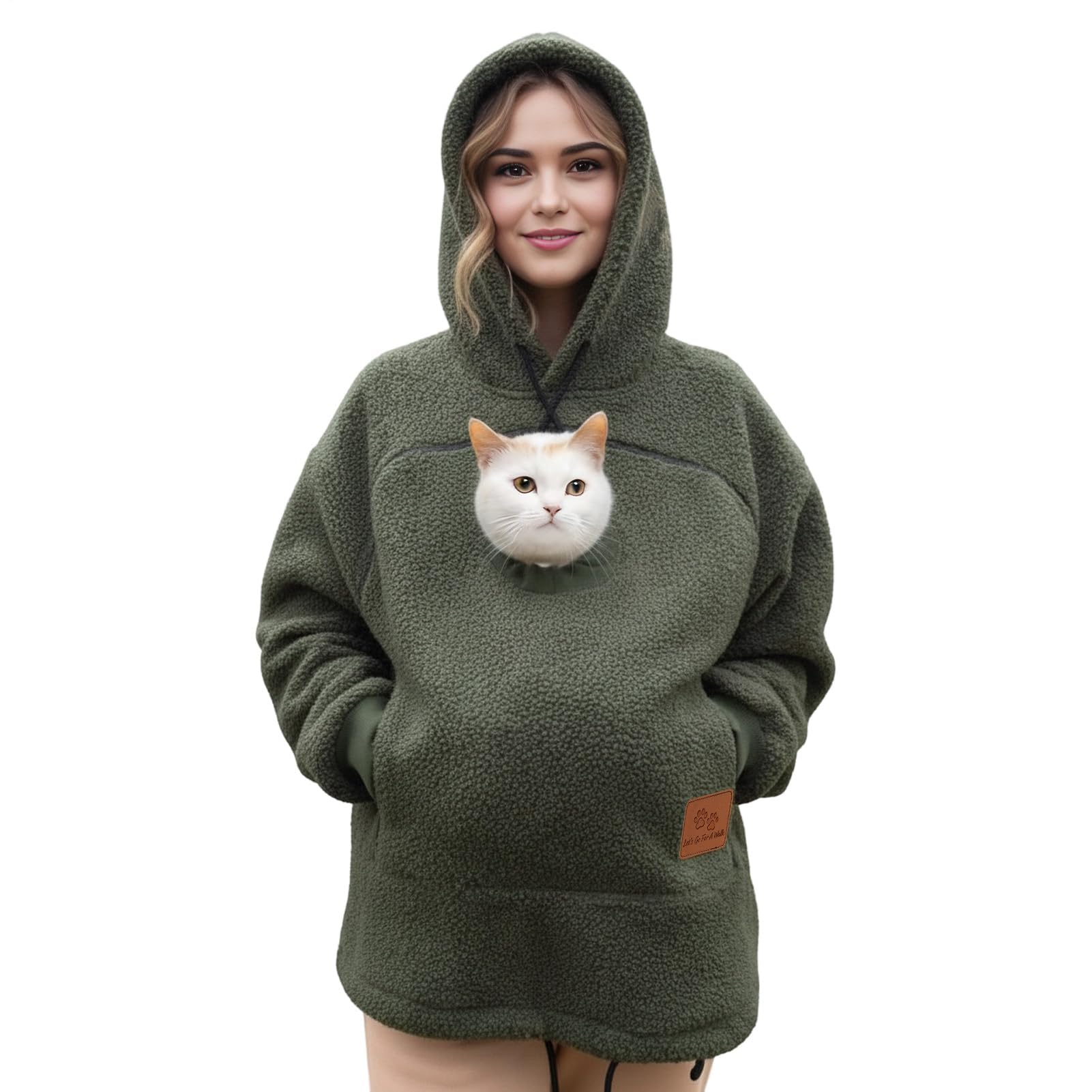 Generico Felpa con Cappuccio for Marsupio for Cani E Gatti con Cerniera, Tasca A Marsupio, Felpa con Cappuccio for Trasportino for Animali, Felpe Calde E Sciolte(Green,3X-Large)