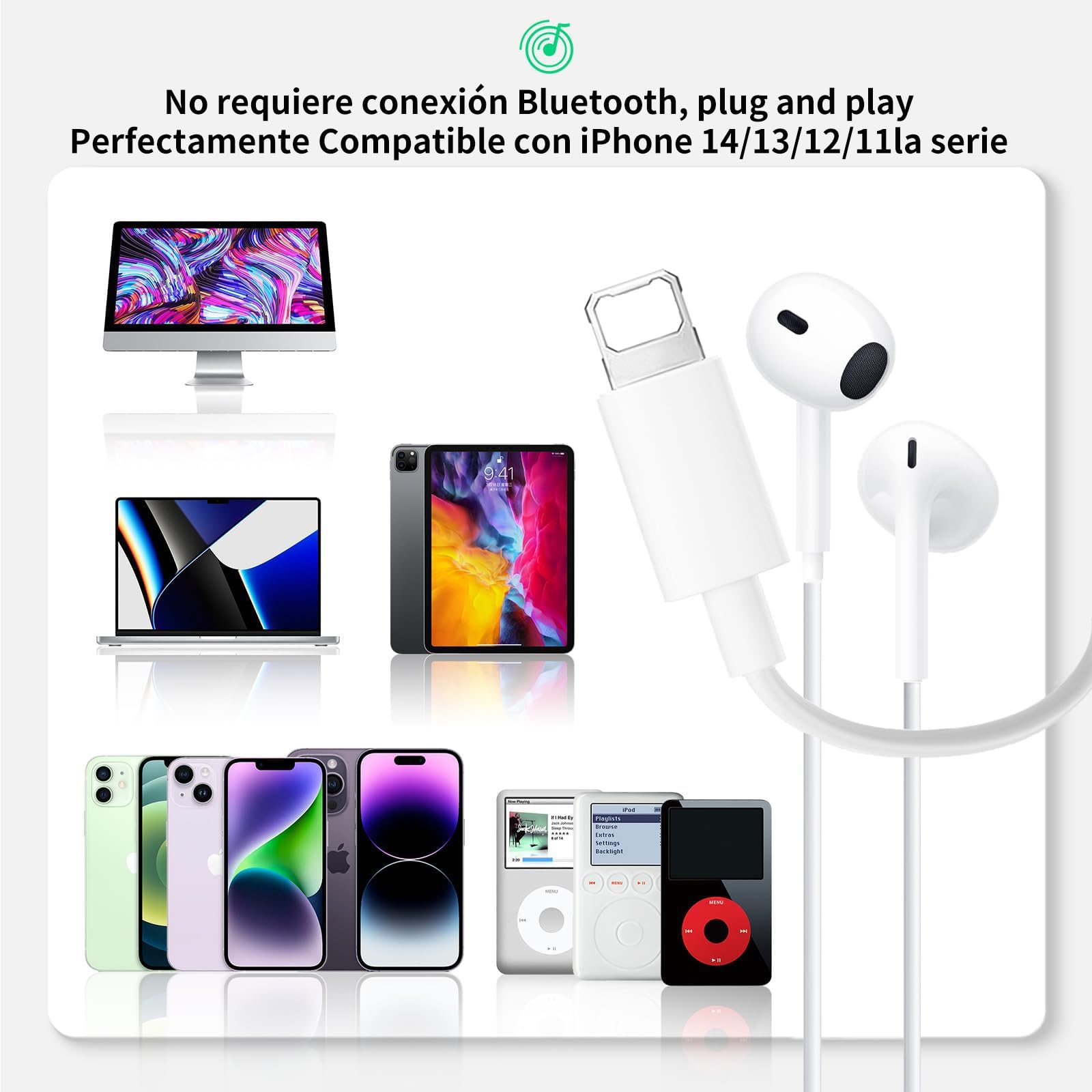 XIANGBIN Auriculares para iPhone,Cascos Cable con Aislamiento de Ruido Soporte Control de Volumen de Llamadas,Compatible con iPhone 11/12/13/14/X/XS/XR/8/7 Plus,Soporta Todo el Sistema iOS — view 6