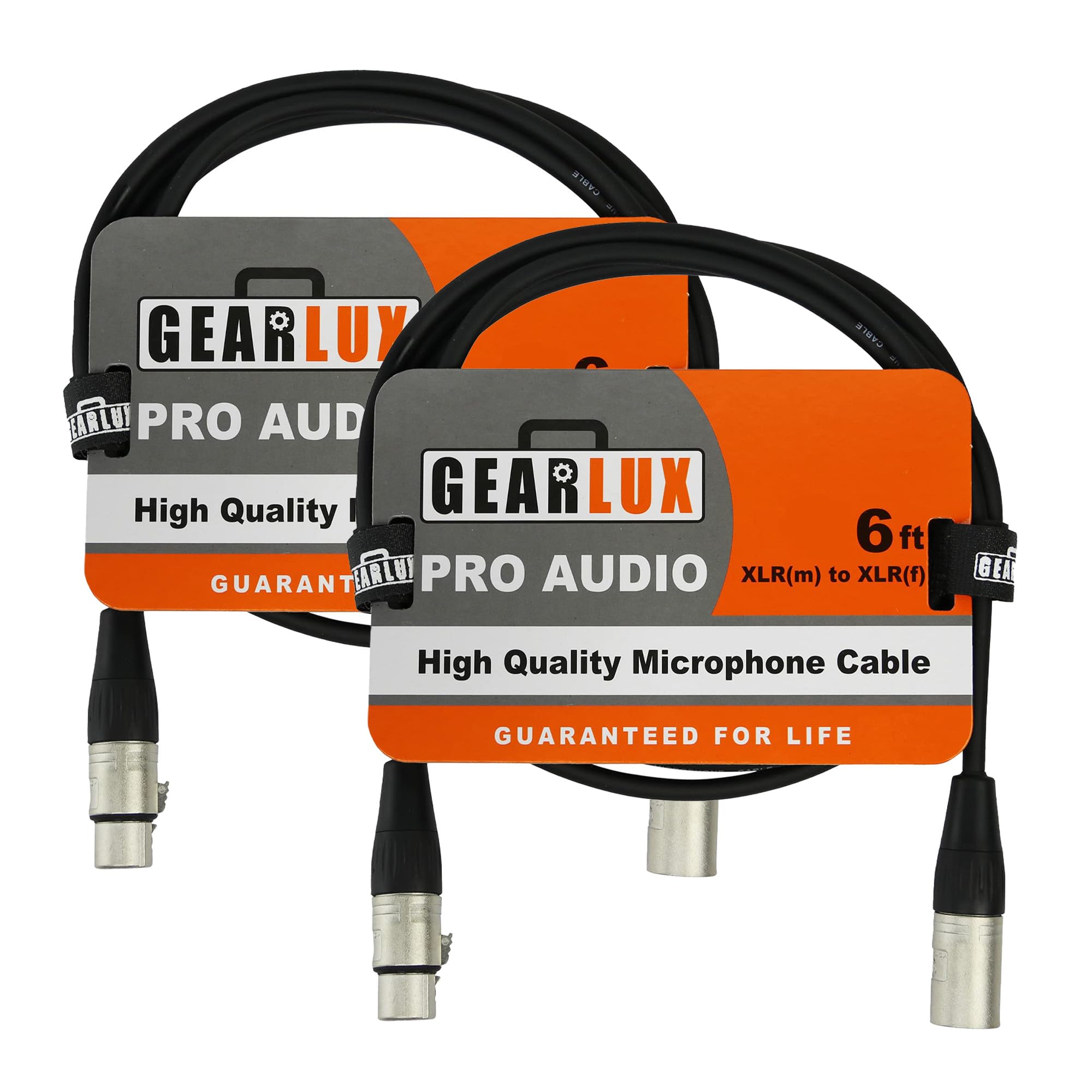 Gearlux XLR Microphone Cable, Fully Balanced, Male to Female, 6 Feet - 2 Pack
