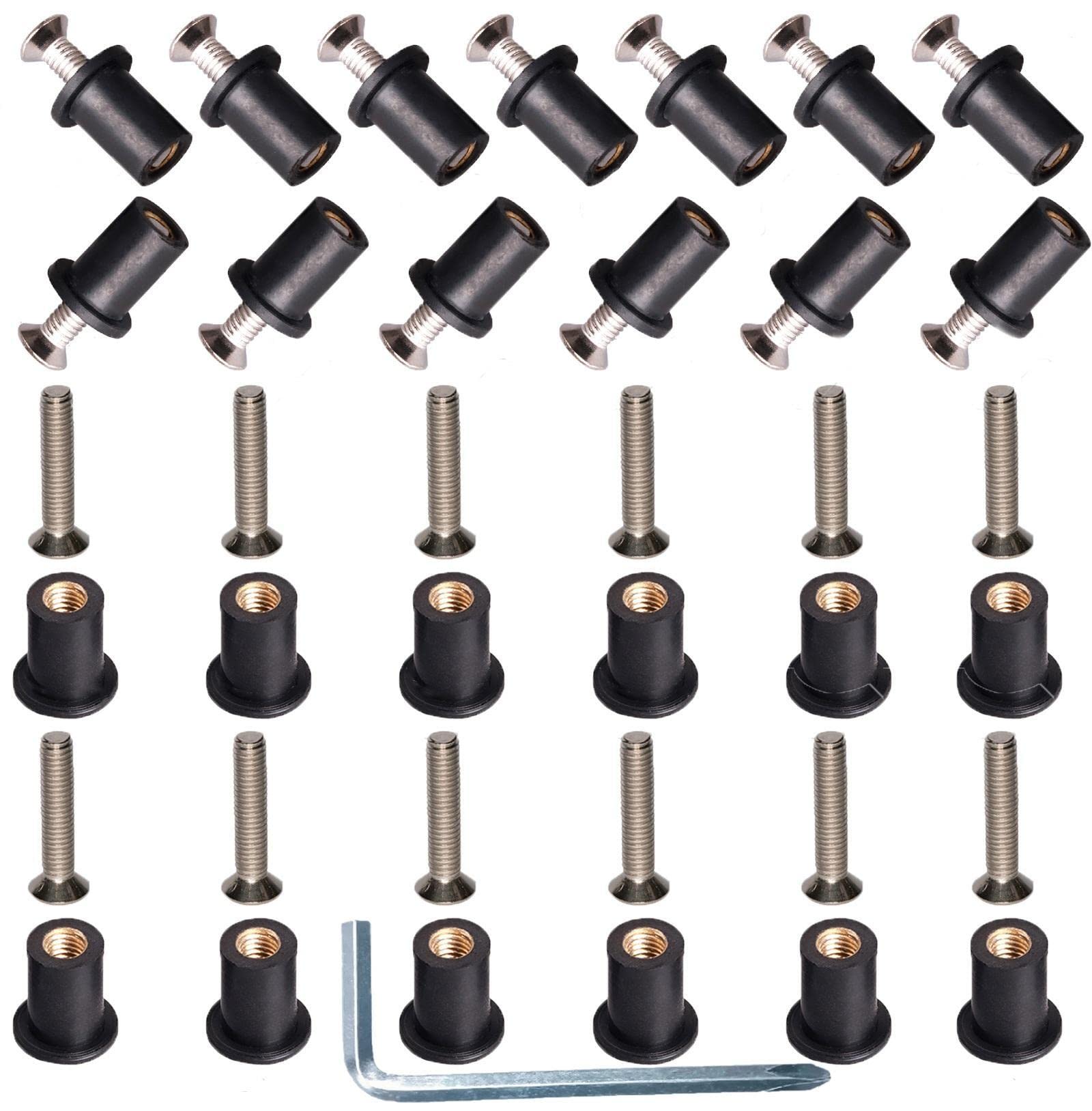 26 Pairs M5 Neoprene Well Nuts with Stainless Steel Crosshead Bolts Well Nuts Kit for Kayak Motorcycle Windscreen Accessories,Neoprene nut Contains Brass Nuts Copper nut