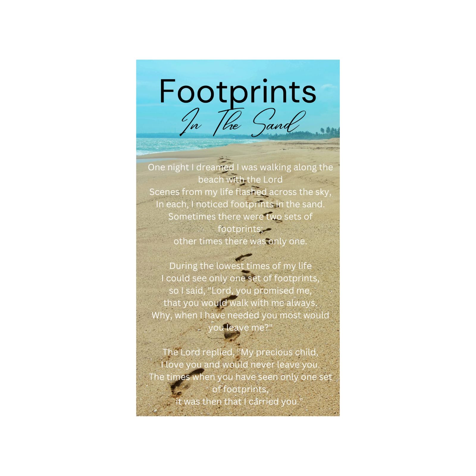100 Bulk Count of Footprints In The Sand Poem Gifts - Pocket Prayer Card - Christian Bookmarks - Wallet Cards - Church Giveaways Events - Prayer Groups - Bible study Sessions - Religious Retreats