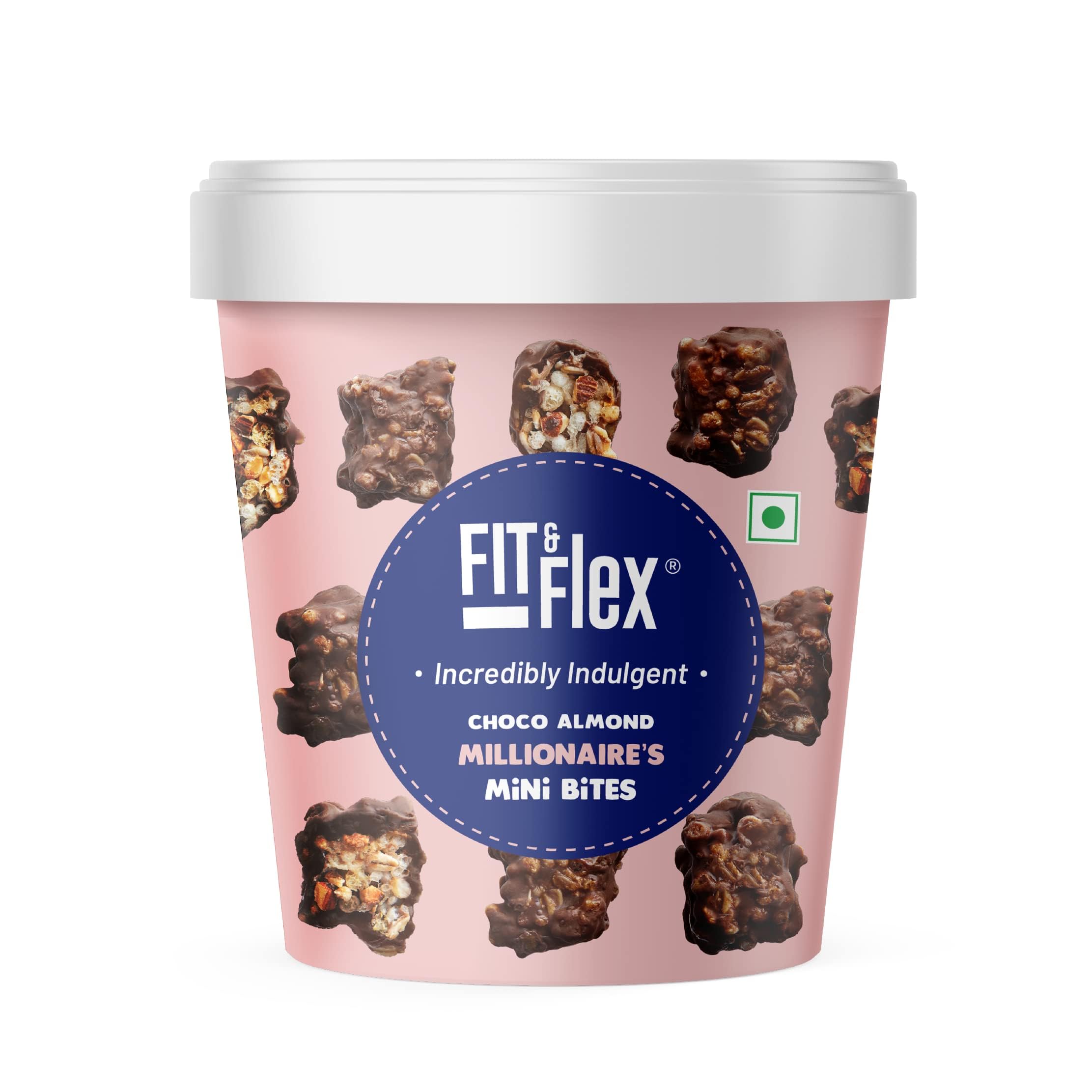 Fit & Flex Choco Almond Mini Bites with Oat Rich Multigrain, High Fibre and High Protein, No Artificial Colours & Flavours Granola Bars - As Seen on Shark Tank India - 70 g (Pack of 1)