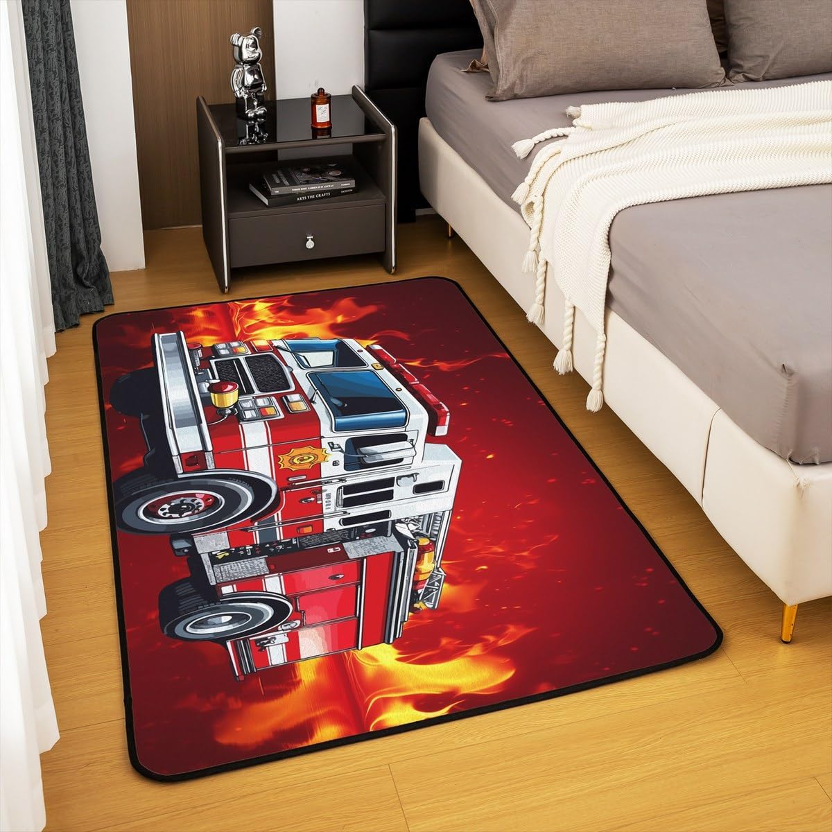 Fire Truck Rugs for Living Room Bedroom Fire Engine Non Slip Area Rug 4x5 Soft Decorative Carpet Firefighter Vehicle Decor Boys Bedroom Living Room Floor Rug Mats