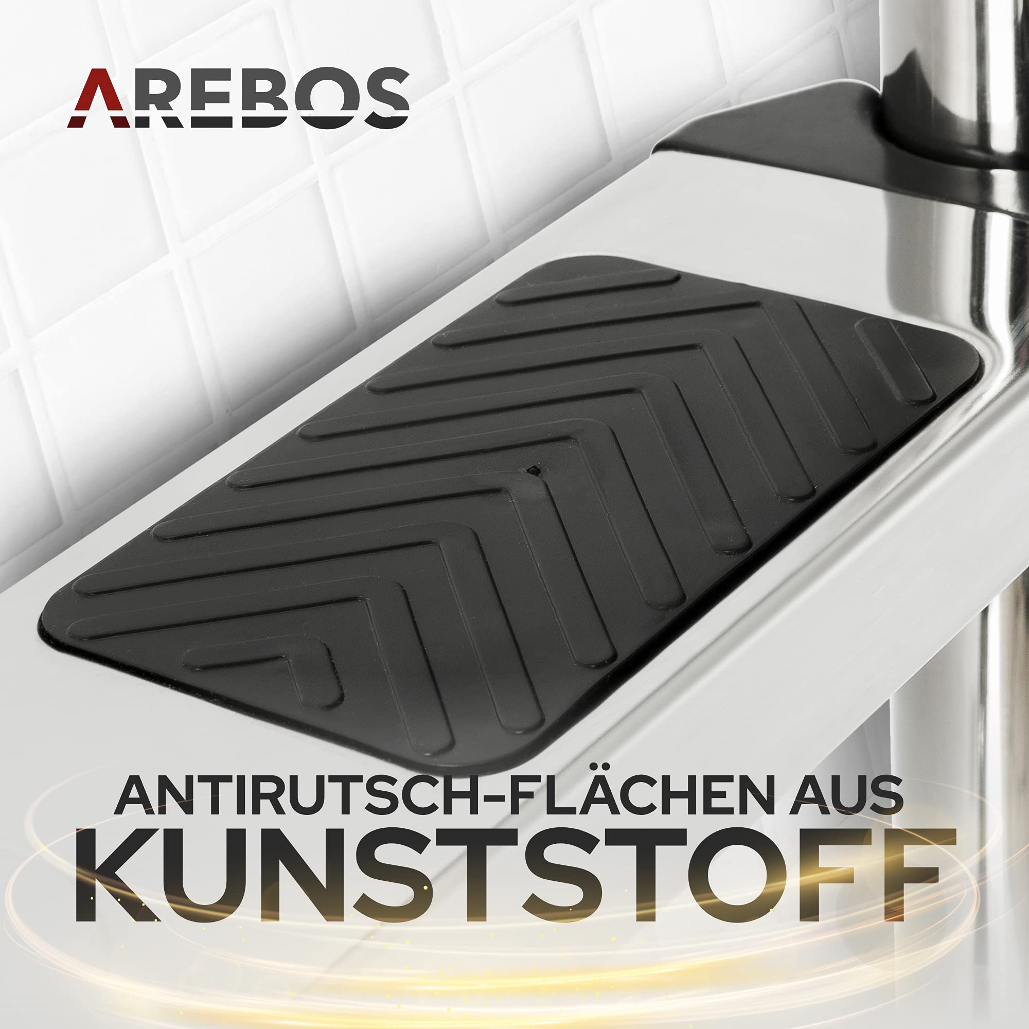 Arebos Edelstahl Poolleiter | inkl. Kunststoffbolzen, Flanschrohr und Montagematerial | 2 Montagemöglichkeiten | mit Antirutschpads auf den Sprossen | Einstiegsleiter Silber | Einbauleiter 3 Stufen