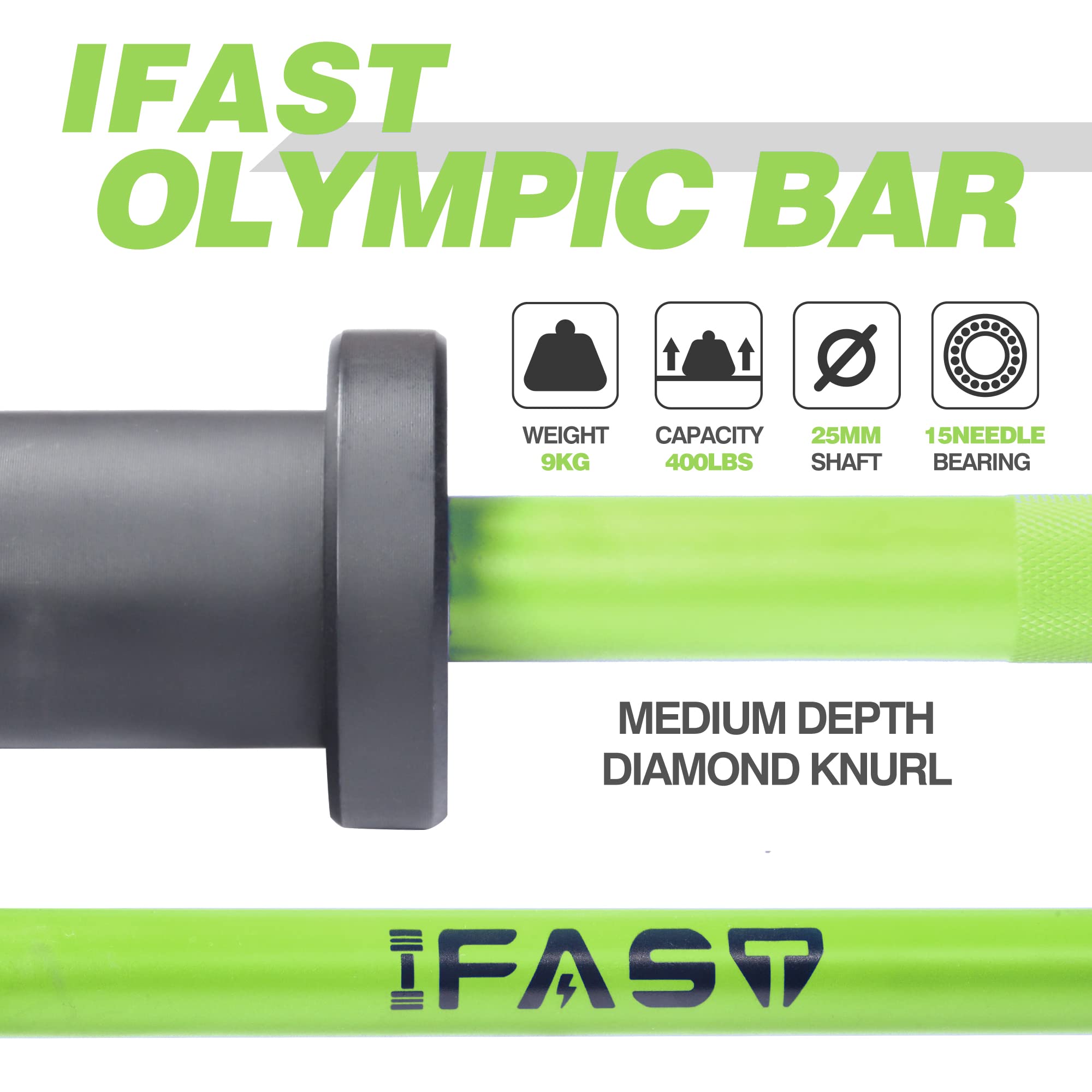 IFAST Olympic Barbell Bar 4FT Solid Chrome Barbell with Bearing, Olympic Weight Bar for Men and Women, 400Lbs Capacity Weightlifting Bar for Strength Training Squat, Home Gym Training