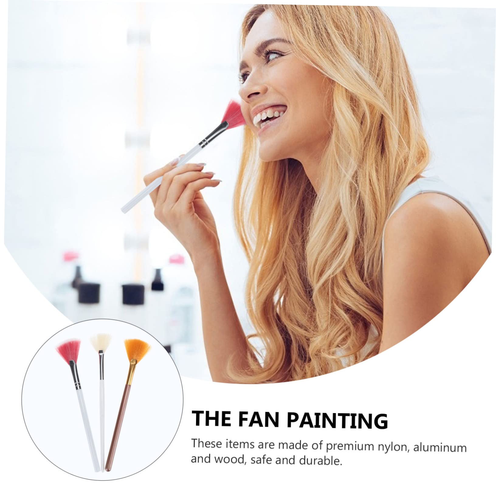 Ipetboom 4 Set Di Accessori Cosmetici Set Di Pennelli Per Il Trucco Strumenti Per Il Trucco A Forma Di Ventaglio Per La Casa Blush Viso Applicazione Liscia 3 Pezzi * 4