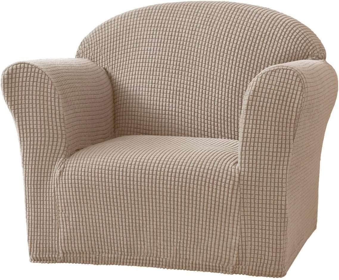 Kids Sofa Cover - High Stretch Armchair Slipcover For Toddlers, Waterproof Jacquard Fabric, Machine Washable, Peacock Blue, 1-Seat Couch Protector(H)