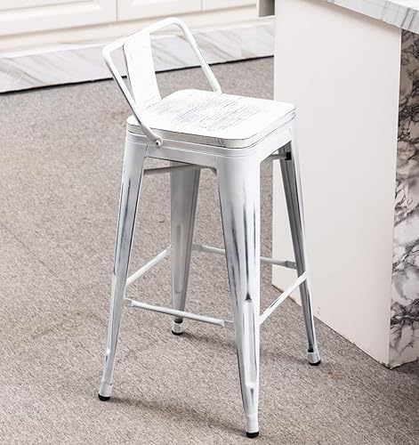 Miniatura 66 de Yongchuang - Juego de 4 taburetes de barra de metal (parte superior de madera, espalda baja) Negro -,Crema Blanco,Blanco