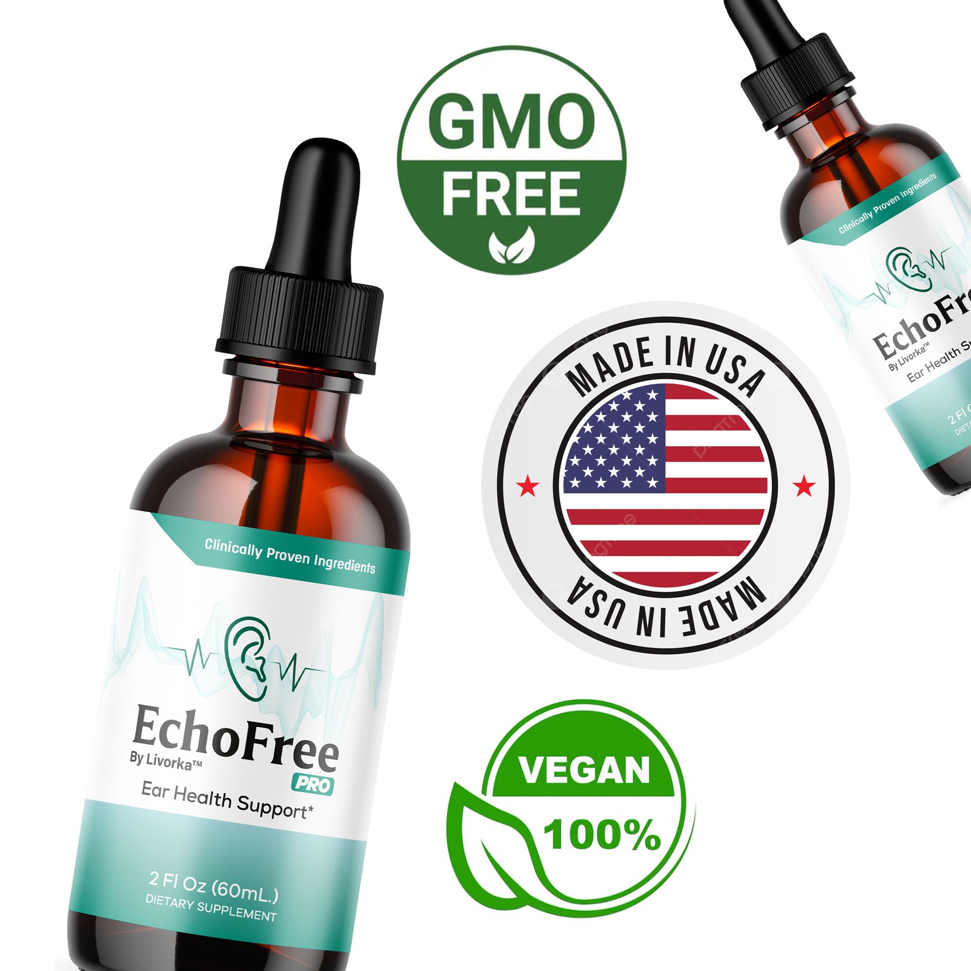 (paquete de 2) Echo Free Drops: Natural Support, suplemento EchoFree Pro Ear Health Support, gotas líquidas, EchoFree Pro Healthy Ear Vitamin Premium, EchoFree Advanced Formula Reviews, 2 frascos para 2 meses