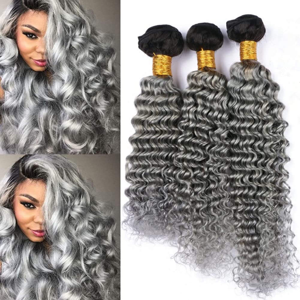 Amazon.com : Ombre Silver Grey Human Hair Extensions Brazilian Deep Wave  Bundles #1B Grey Ombre Virgin Hair Weaves Deep Wave Curly Dark Roots Gray  Ombre Human Hair 3/4 Bundle Deals Double Wefts
