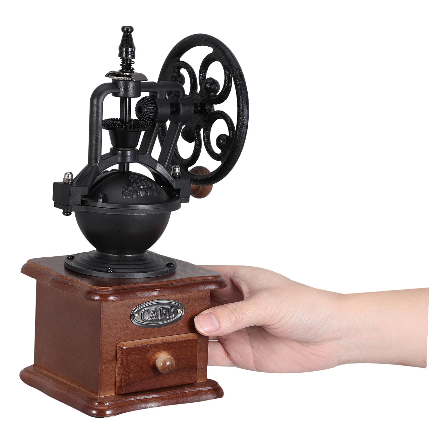 Molinillo de Café Manual Base de Madera y Muelas de Cerámica, Portátil y Silencioso para Camping y Viaje de Negocios