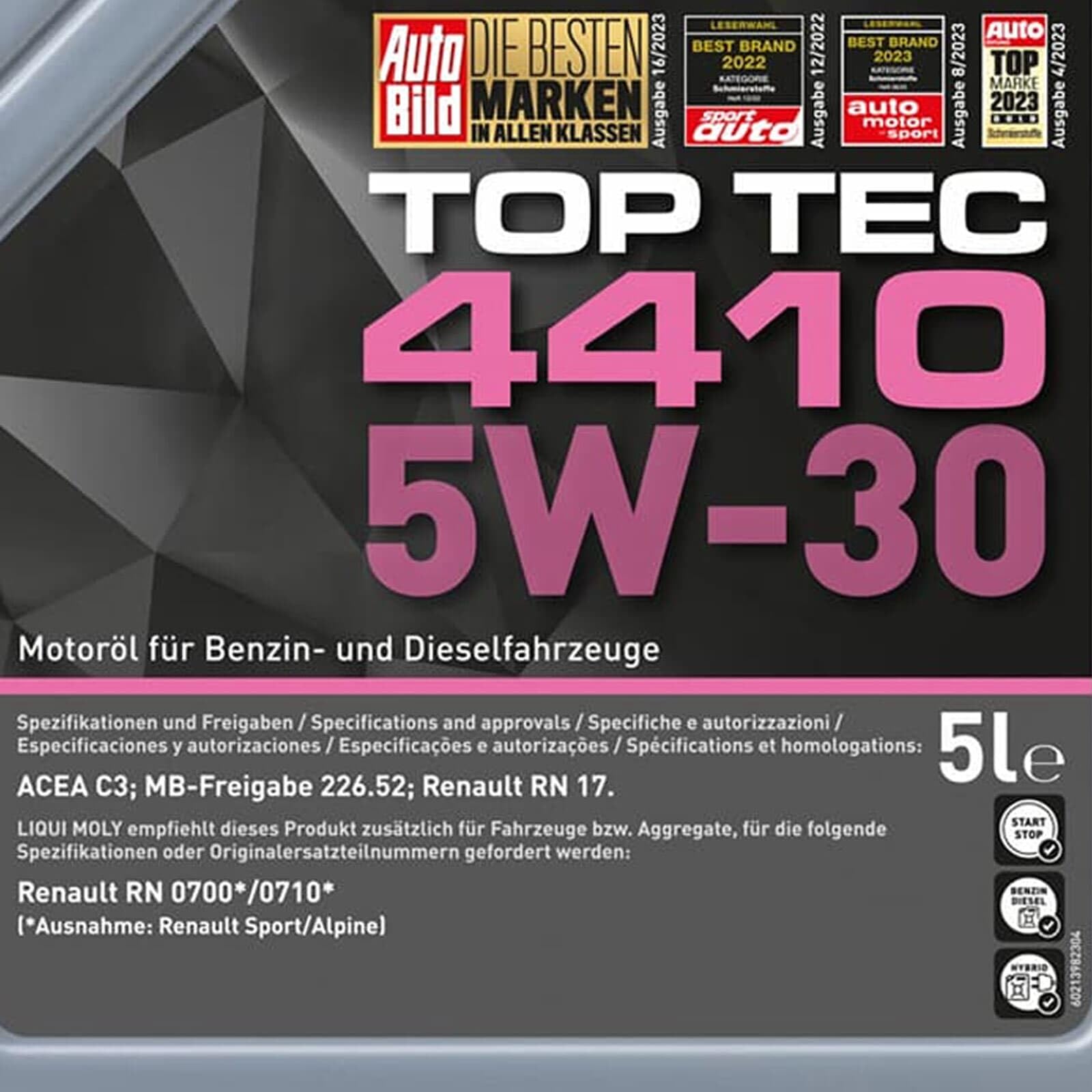 LIQUI MOLY Top Tec 4410 5W-30 | 5 L | Synthesetechnologie Motoröl | Art.-Nr.: 21398 | 21398 / 21404, Top Tec 4410 5W-30