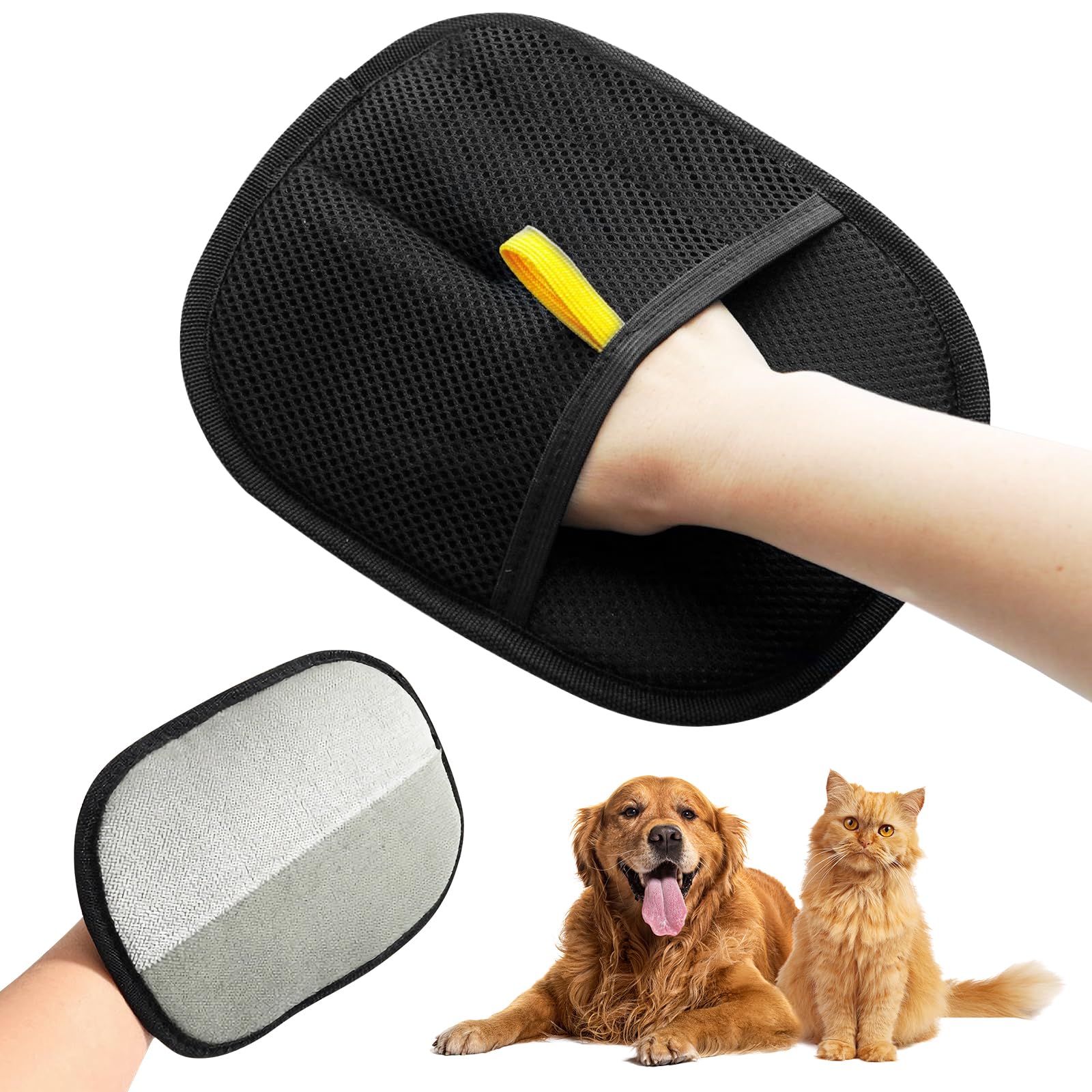 2 Gants De Toilettage Double Face Pour Chien Et Chat | Enlève Les Poils Morts, Réutilisable, Avec Peigne Anti-puces