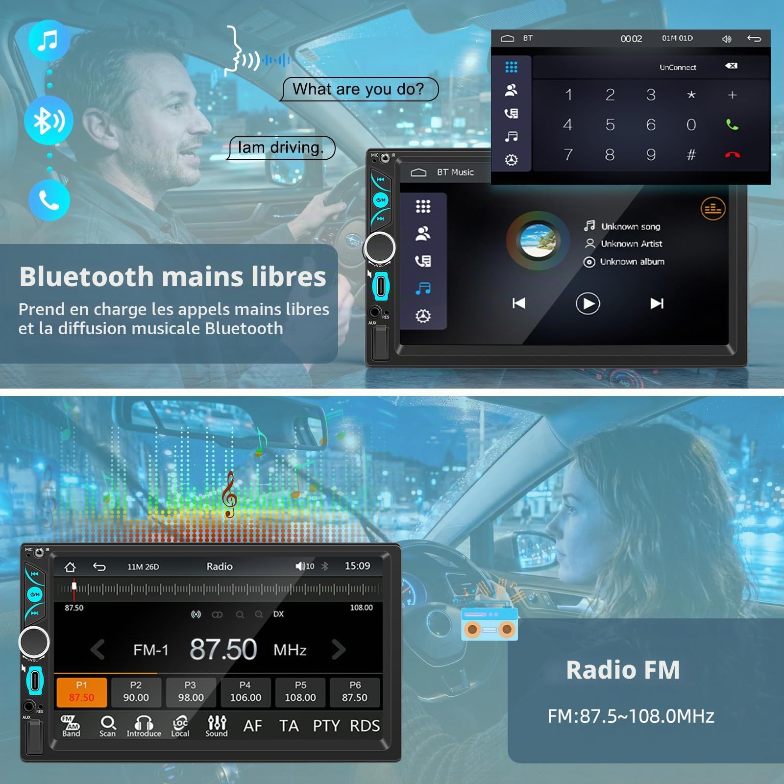 WERESOUND 2 DIN BT Autoradio CarPlay avec sans Fil Car Play & Android Auto
