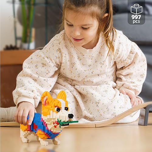 Miniatura 5 de Kit de bloques de construcción de microbloques de construcción de perro Corgi lindo animal, juguetes de construcción de micro ladrillos para