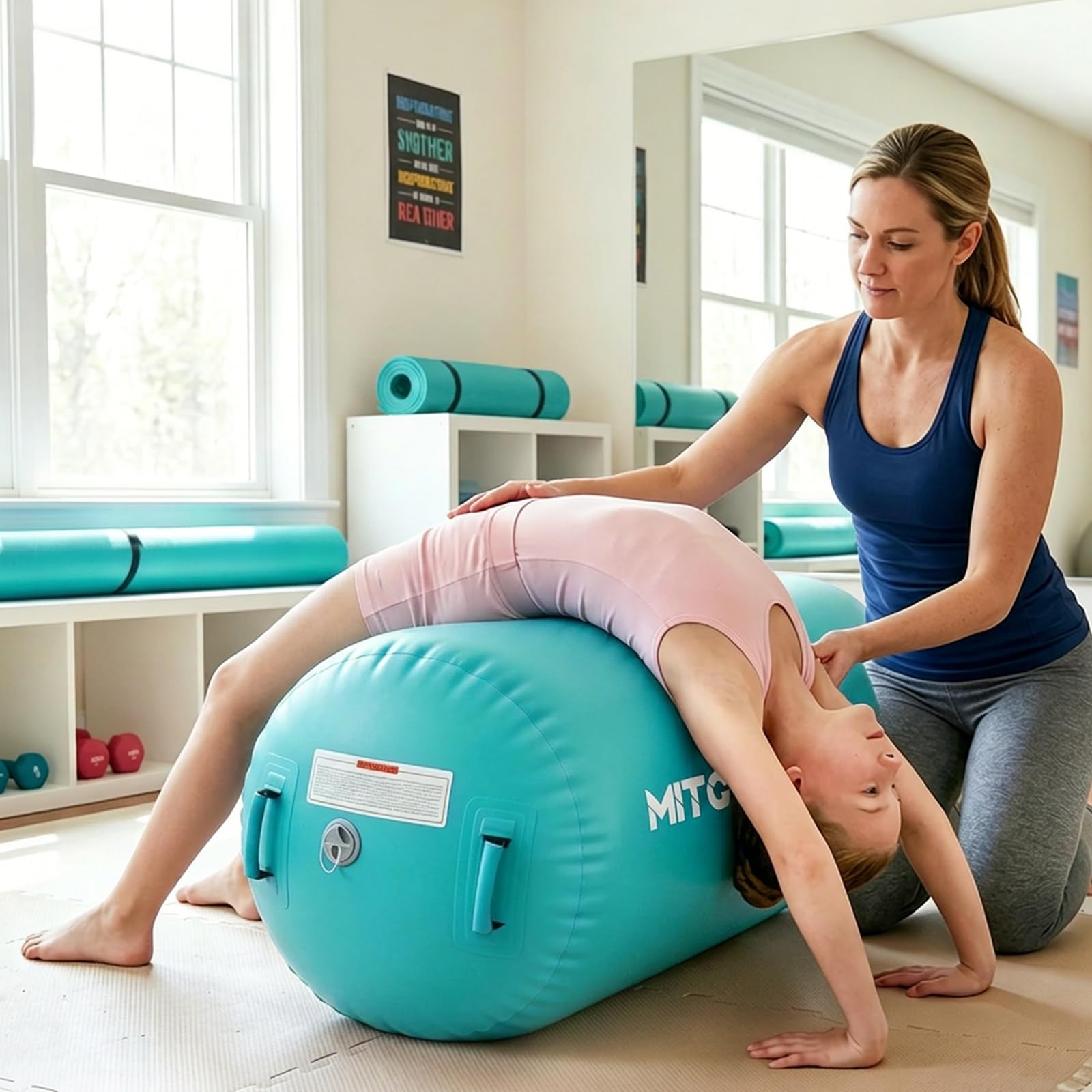 Air Rolle Turnen Aufblasbare Airtrack Roll 100/120cm Gymnastik Luftrollen mit Tragetasche & Pumpe für Yoga Turnmatte