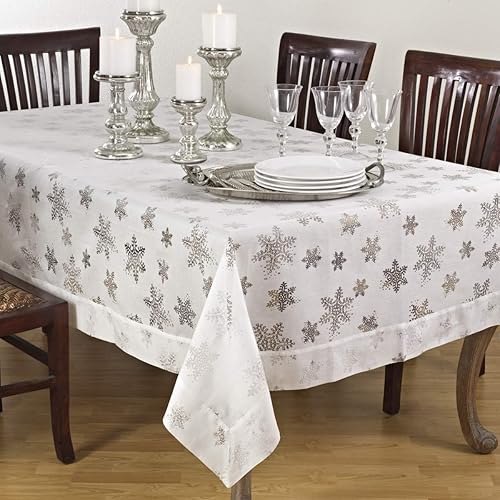 Saro LifeStyle 8000.W70180B - Mantel con diseño de copo de nieve, blanco, 70 x 180 pulgadas