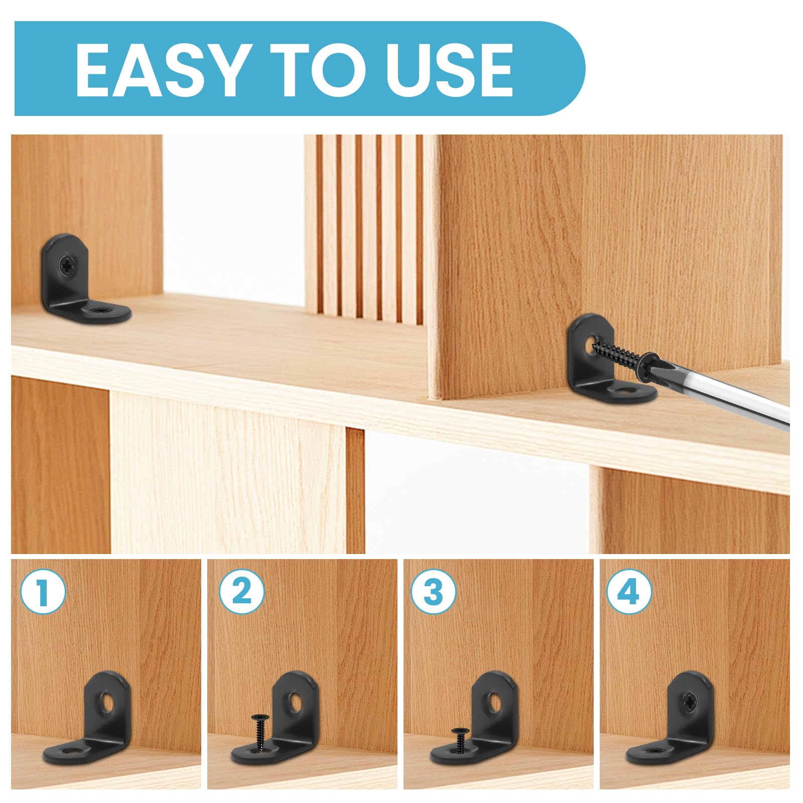 Biqing 20PCS Black Angle Bracket 0.78 x 0.78 inch (20*20mm) Mini Corner Brace Bracketfor Securing Wooden Frames Tables Chairs Furniture Chairs with Screws - Image 4