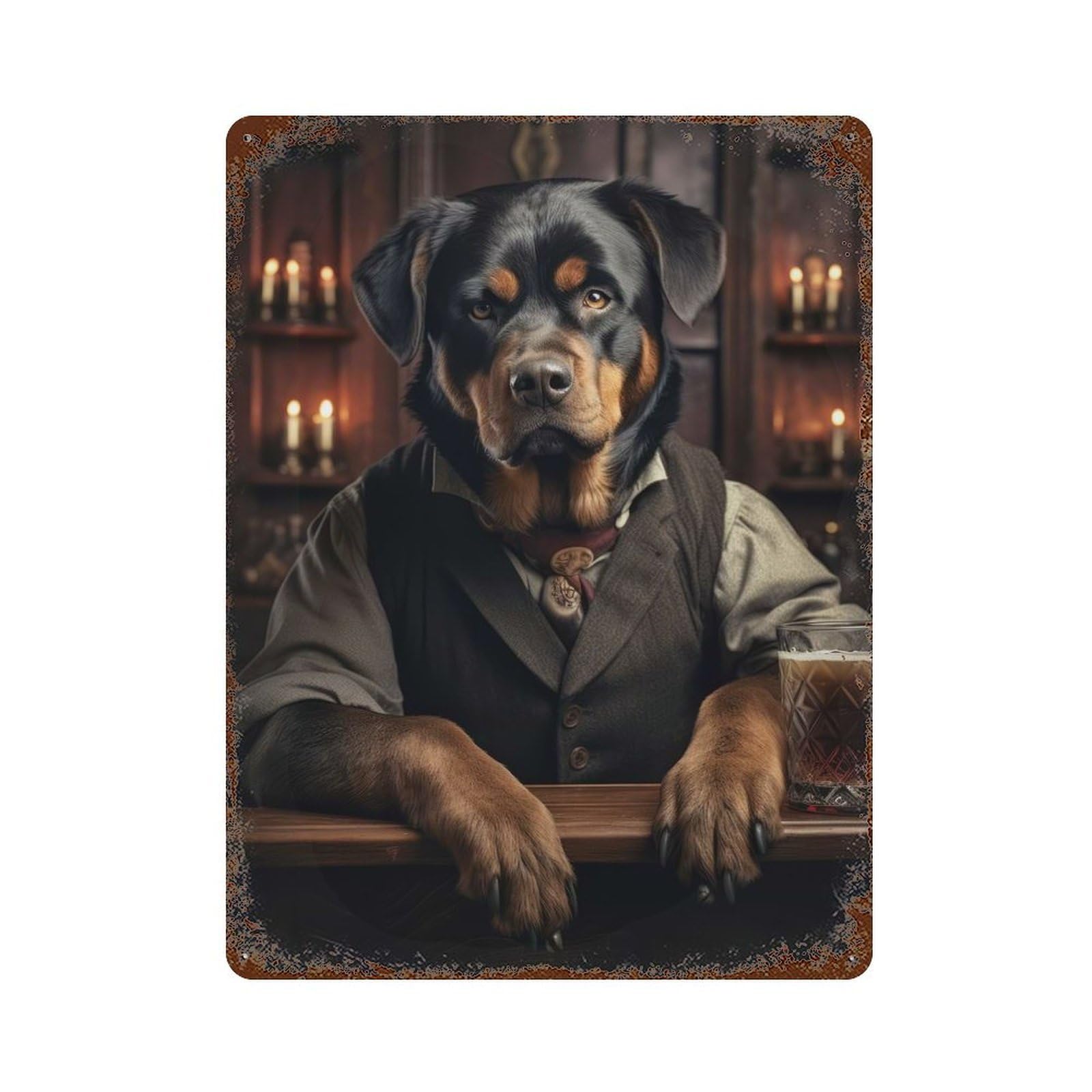 Rottweiler in The Bar Rusty Metal Tin Sign 15.7"x11.8", Ideal for Patio, Garden Room And Bar Decor
