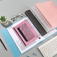Vista 4 de KBD 3 Ring Binder Pencil Pouchs, Zippered Pencil Pouch with Zipper Pulls Double Pocket Pencil Pouch 3 Ring with Clear Window (Grey &Pink 2pack)