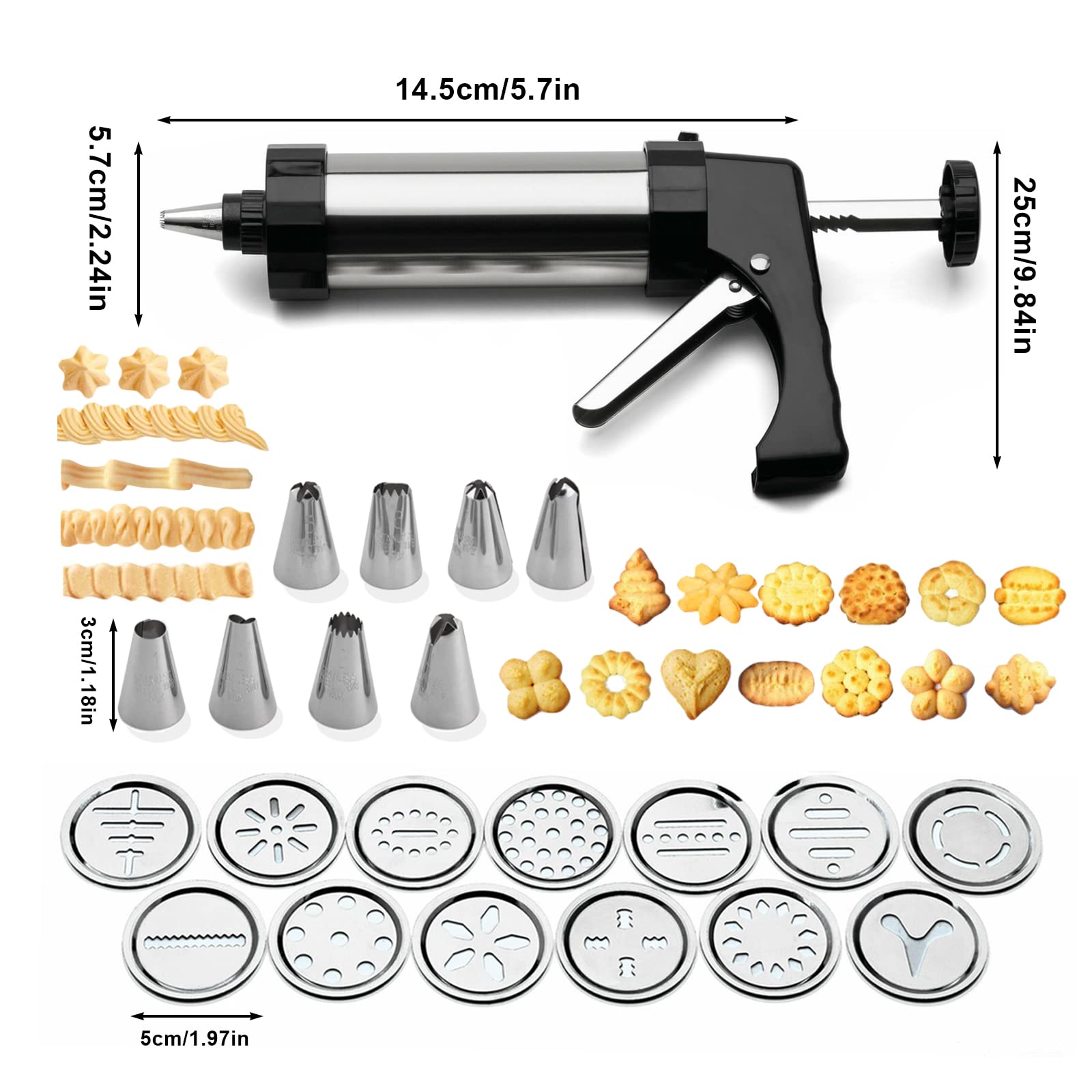 Machine a Churros Appareil a Churros Seringue Patisserie Inox Professionnelle Presse a Biscuit Pistolet Patisserie avec 13 Disques Biscuits et 8 Douilles pour La Fabrication de Biscuits Gâteaux