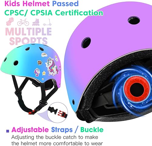 Miniatura 6 de Juego de casco de bicicleta para niños pequeños, casco de ciclismo ajustable con rodillas, coderas y muñequeras, equipo de protección deportiva para