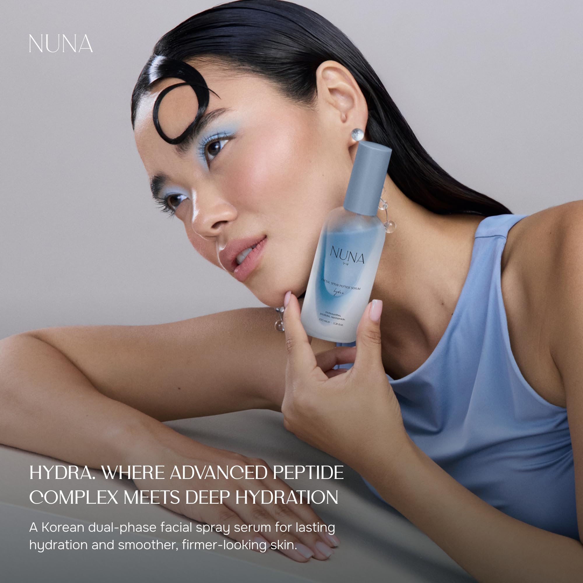 NUNA Ultra Hydrating Face Serum Spray with Peptides, Niacinamide, Hyaluronic Acid & Botanical Extracts – Korean Lightweight Moisture Boost Facial Mist & Setting Spray for Makeup – 3.38 fl oz