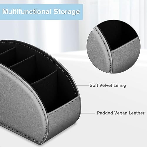 Vista 12 de Fintie - Soporte para control remoto, organizador de cuero vegetal para control remoto de televisor, organizador de escritorio, 5 compartimentos