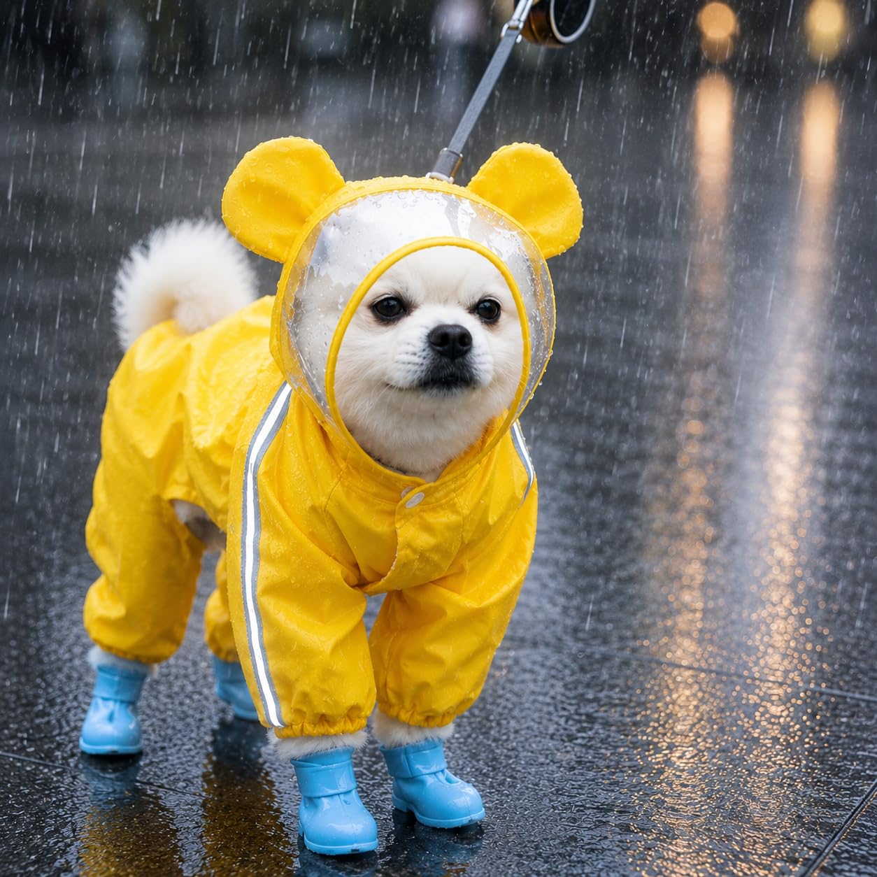 Dog Raincoats Rain Snow Coats Waterproof Clothing (4 Four Legs) Raincoat Full Cover Dogs Hooded Transparent (Yellow Colour with Decorative Hooded Ears) (16,) 2
