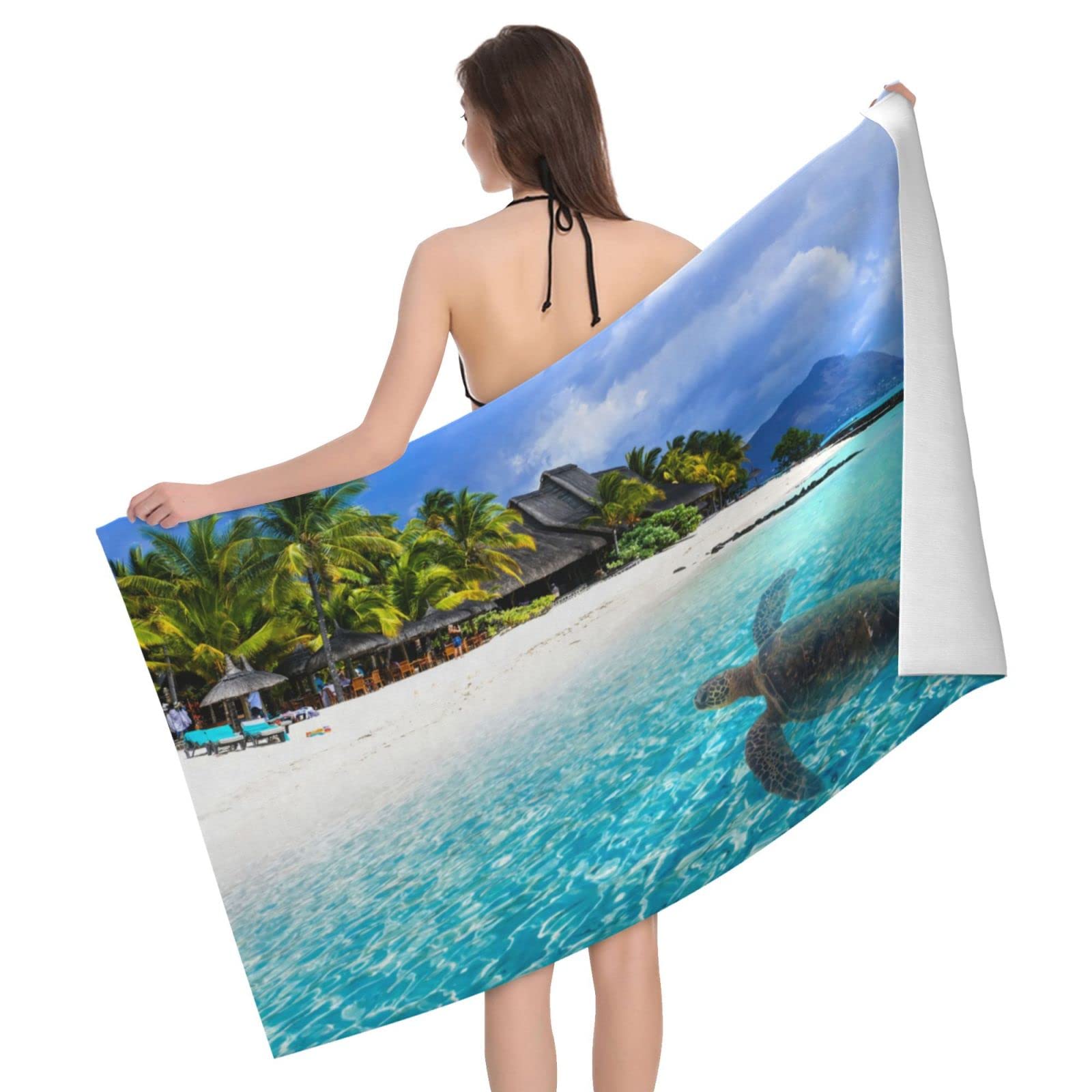 Lawenp Hawaiian Green Sea Turtle Bath Towel Beach Towel Popular Durable Stylishffy Touch Highly Absorbent Quick Dry Polyester 32" X 52" Also As A Gift