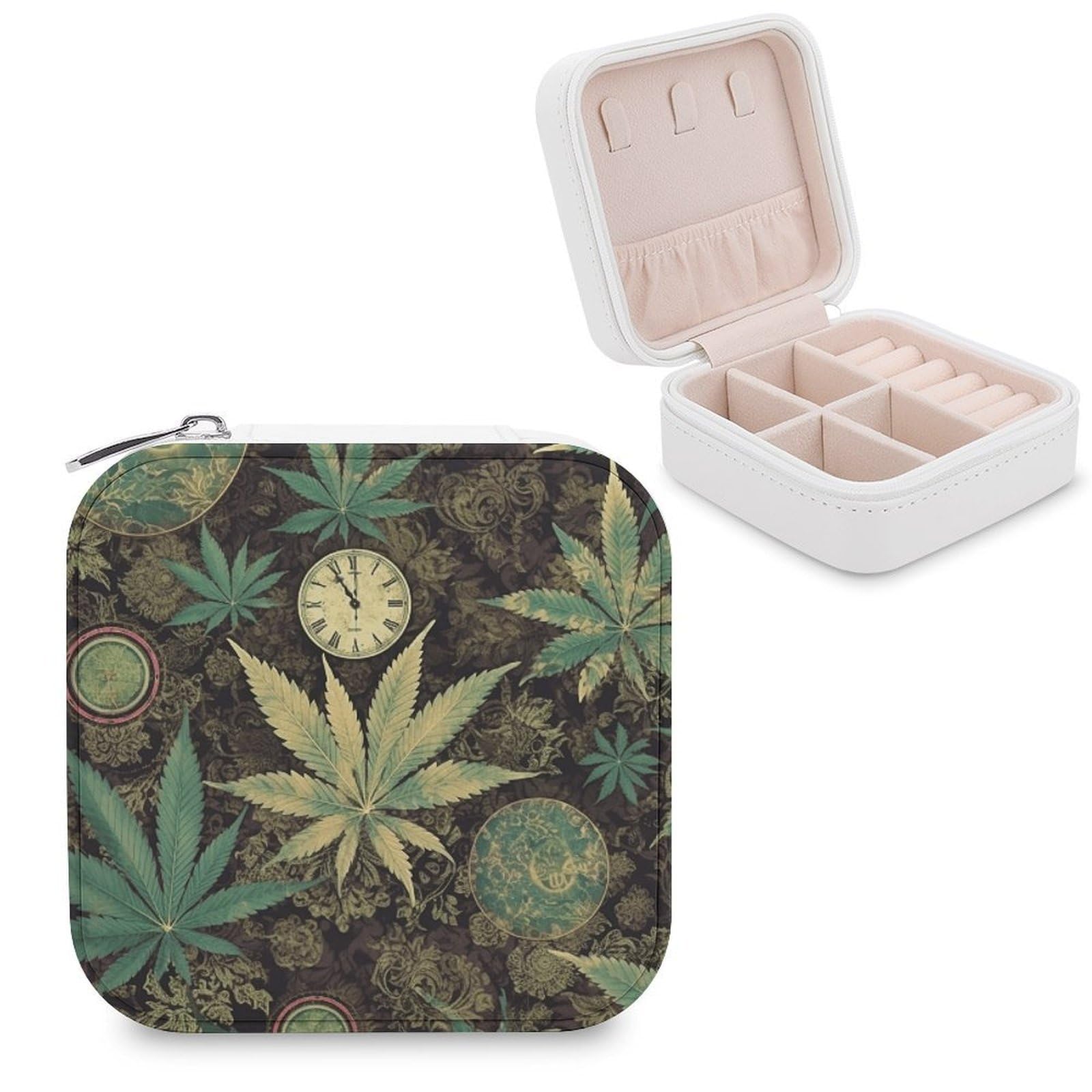 VstaDank A Puff in Time Weed Marijuana Jewelry Box for Women Custom Travel Jewelry Case Personalized Travel Jewelry Boxes Small Portable Jewelry Organizer Box for Rings Necklaces Bracelets Earring