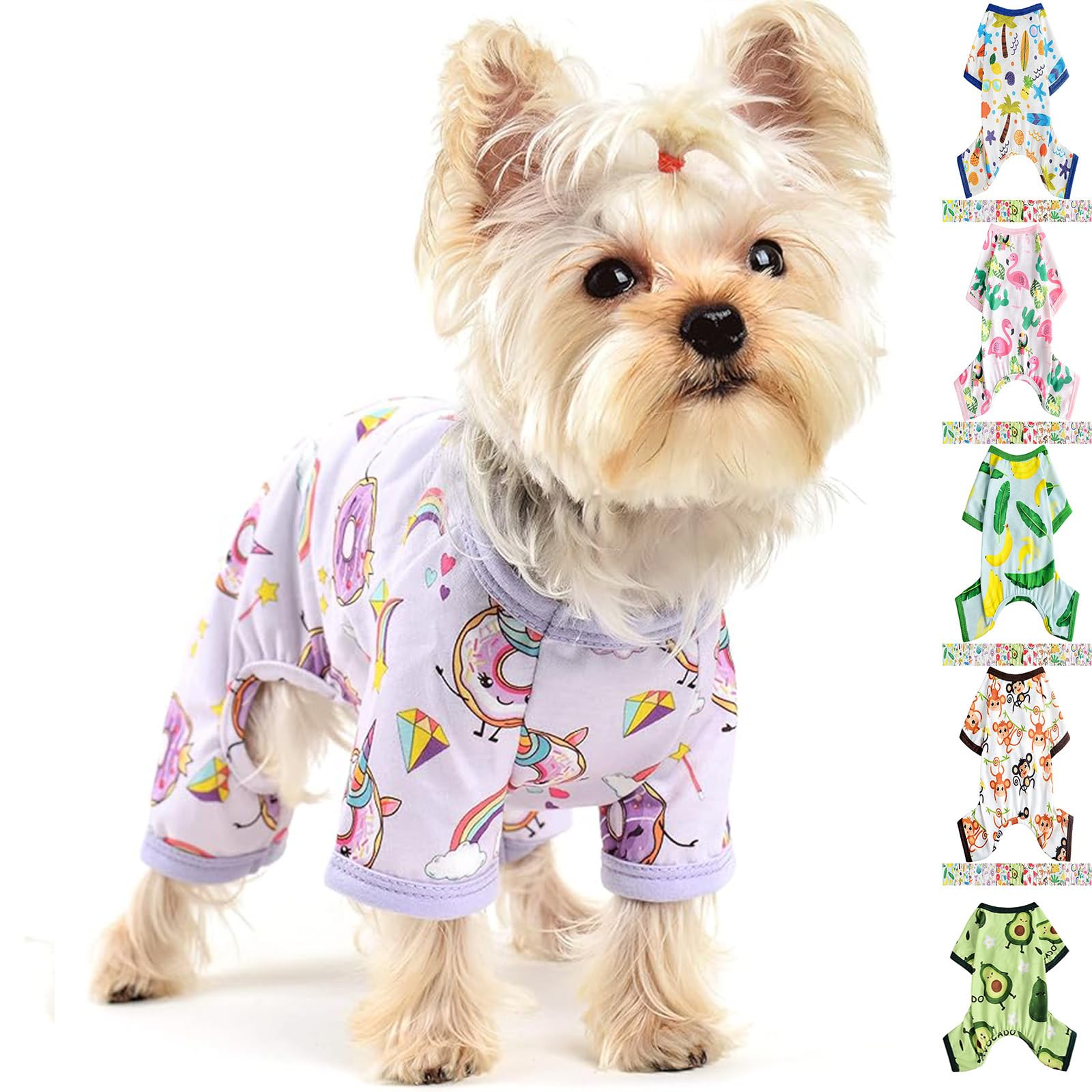 Yikeyo Dog Pajamas for Small Dogs, Soft Thin Pjs Jammies Cat Doggie, Summer Pet Cute Puppy Clothes Outfits Dogs Boy Girl(Donut, S)