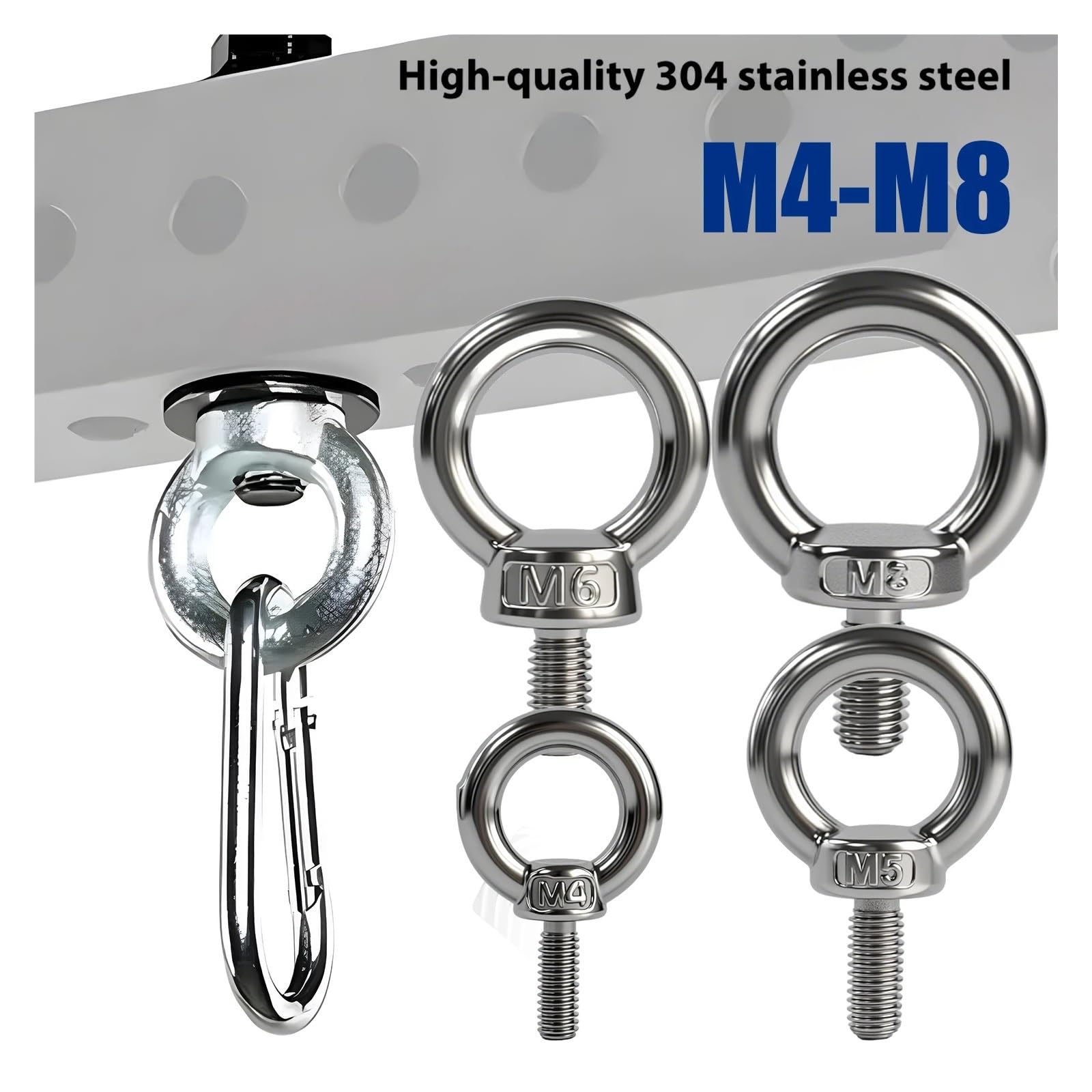 Pernos de Ojo de Acero CáNcamos Pernos de ojo elevación acero inoxidable M4 M5 M6 M8, perno anillo redondo alta resistencia, tornillo con orificio roscado for fijación colgante, cable(M5,5PCS)