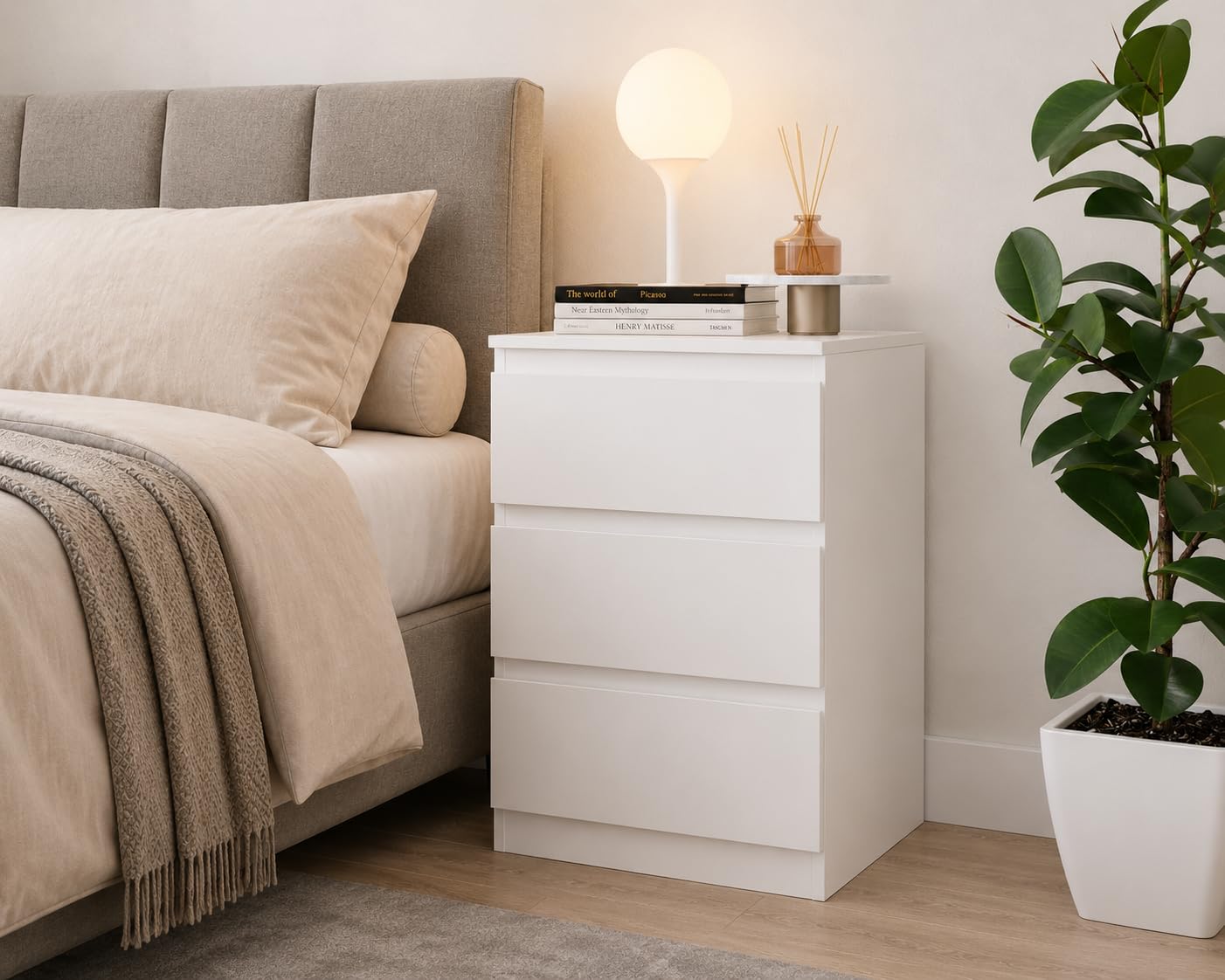 URBNLIVING Bedside Table with 3 Drawers, 62cm Height - Modern Chest of Drawers Dresser with Smooth Metal Runners for Bedroom, Living Room, Office & Hallway โ image 1