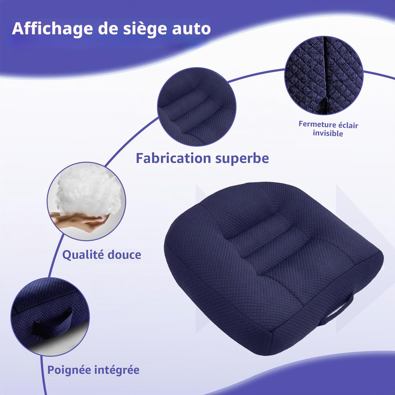 Coussin Rehausseur Voiture Adulte pour Conducteurs Courts, Portative Coussin Voiture Conducteur Rehaussé avec Poignée, Augmente Le Champ de Vision de 4,7 Pouces, 15.7 x 15.7 x 4.7 in