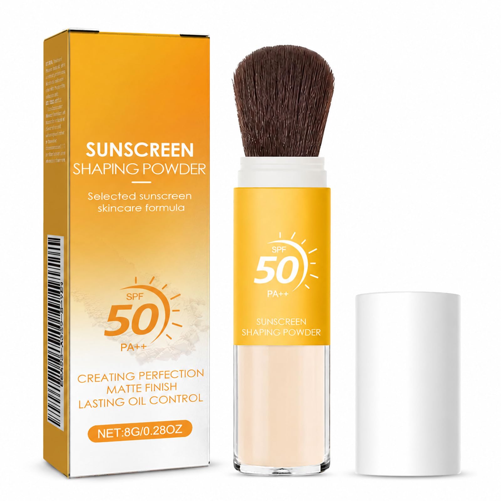EONFAVE Ochrona przeciwsłoneczna SPF 50 PA++, puder utrwalający z pędzlem, matujący puder utrwalający do twarzy z Oil Control, przezroczyste wykończenie makijażu w podróży