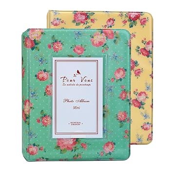 Instax Album Set, WarmHut Bundles Set of 2 Vintage Flower Floral Mini Photo Album, for Fuji Fujifilm Instax Mini 8 90 Polaroid, 3-inch Business Credit Name Card Holder (Green/Yellow)