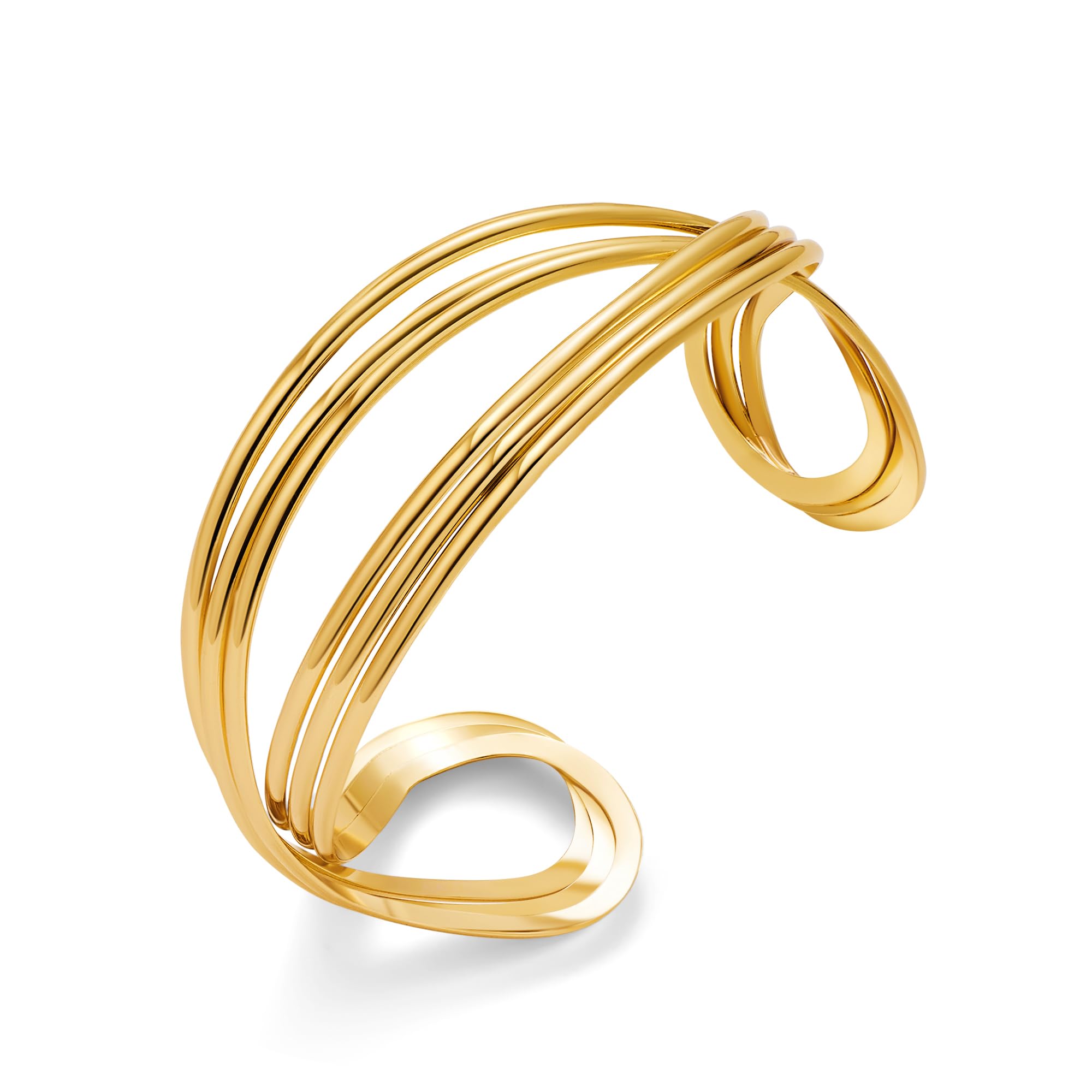 WOWORAMA Dainty Gold Cuff Bracelets for Women Delicate Thin Wire Open Bangle Bracelets Stackable Minimalist Wrist Cuff Bracelets Flexible Adjustable Size