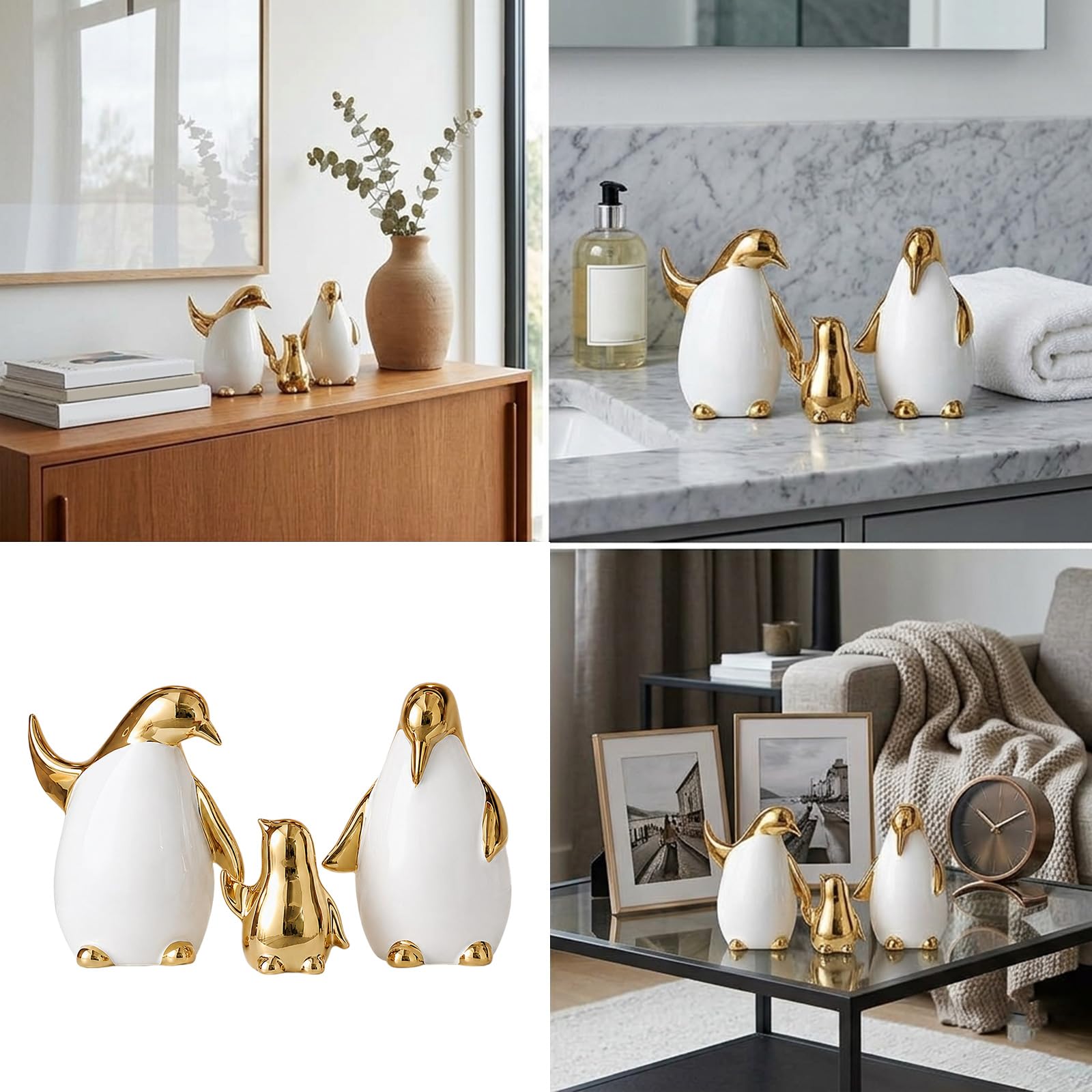 Cartoon Pinguine Skulptur Kollektion, 3-teilige Keramik Kunststatuen, zeitgenössische Dekorationen für Zuhause, Geschenk, Wohnzimmer Dekorationen