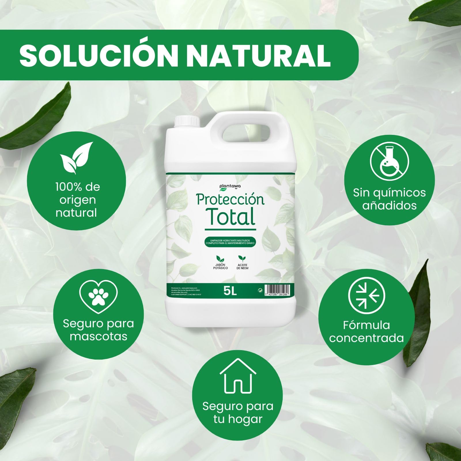 PLANTAWA Protección Total 5L | jabon potasico con aceite de neem | Solución Integral | Aplicación Sencilla y Versátil | Máxima Eficacia | Uso en Interiores y Exteriores