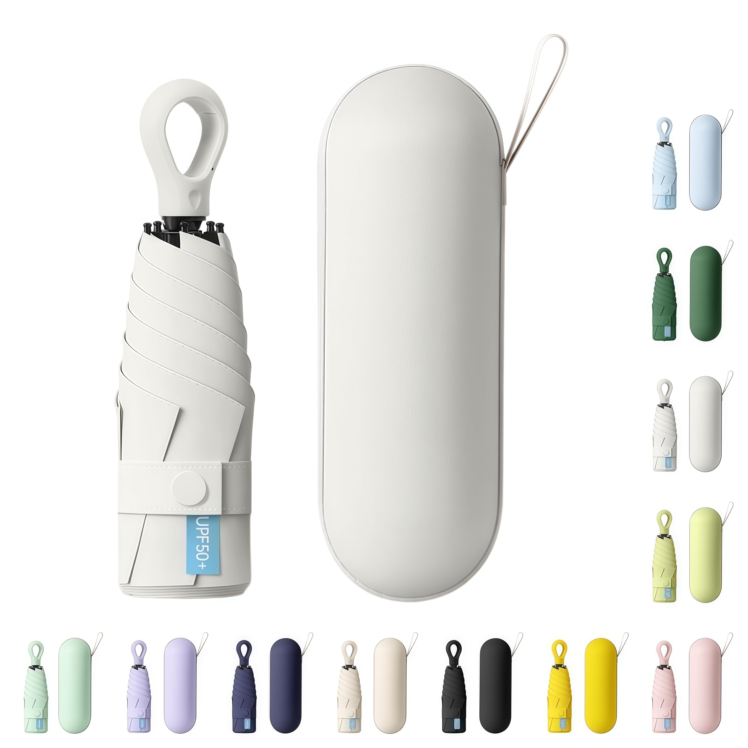 AYEUPZ Miniparaguas compacto de viaje, mini paraguas de 6 costillas, doble barra de soporte para mayor estabilidad, cartera con funda, paraguas pequeño compacto UV, protección solar — view 9