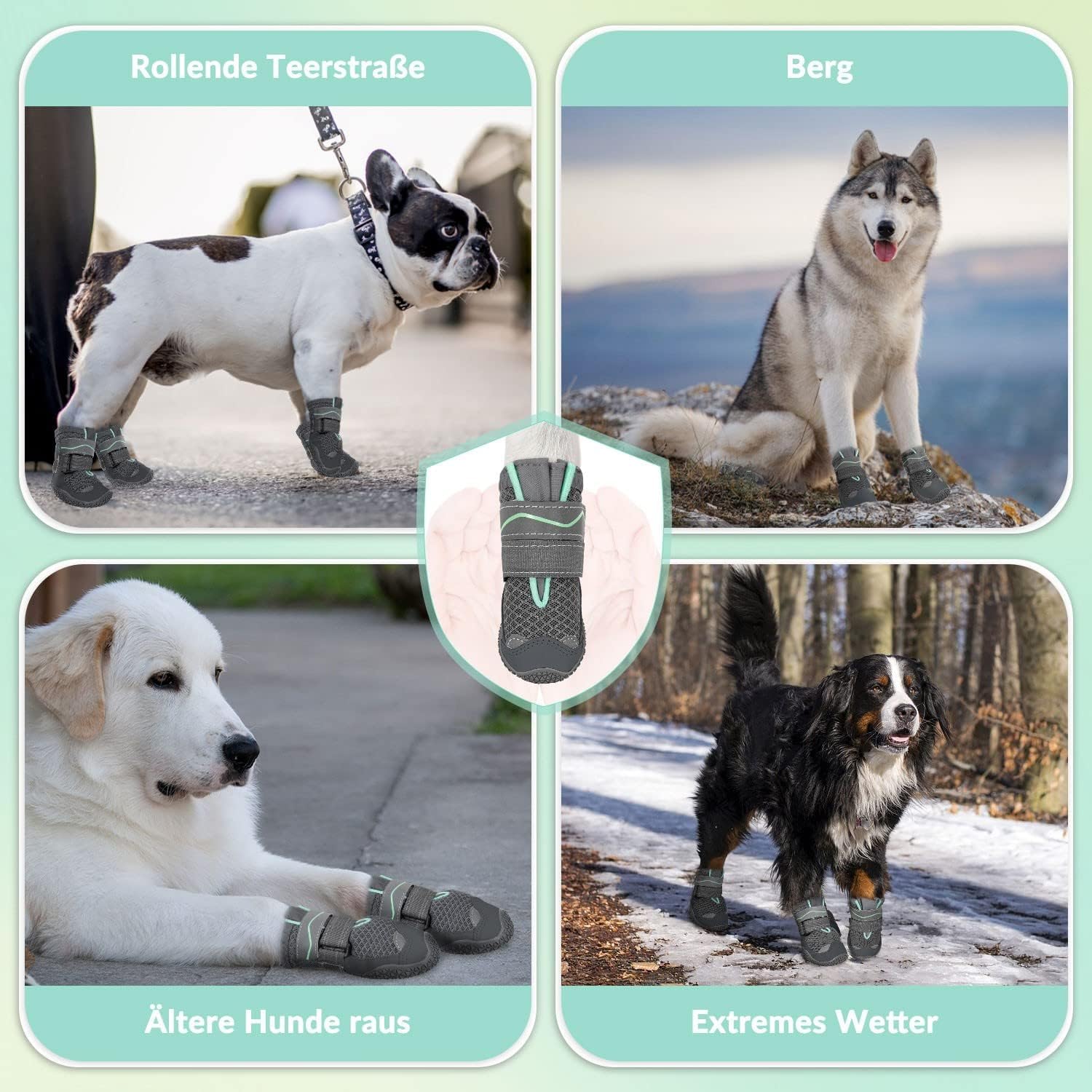 Calzini antiscivolo per cani, scarpe da cane, 4 pezzi, 5,5 cm | Stivali Cane,Poliestere Pelle Gomma,con Strisce Riflettenti Traspirante,Per Passeggiata,Cani Piccoli,Cani Medii