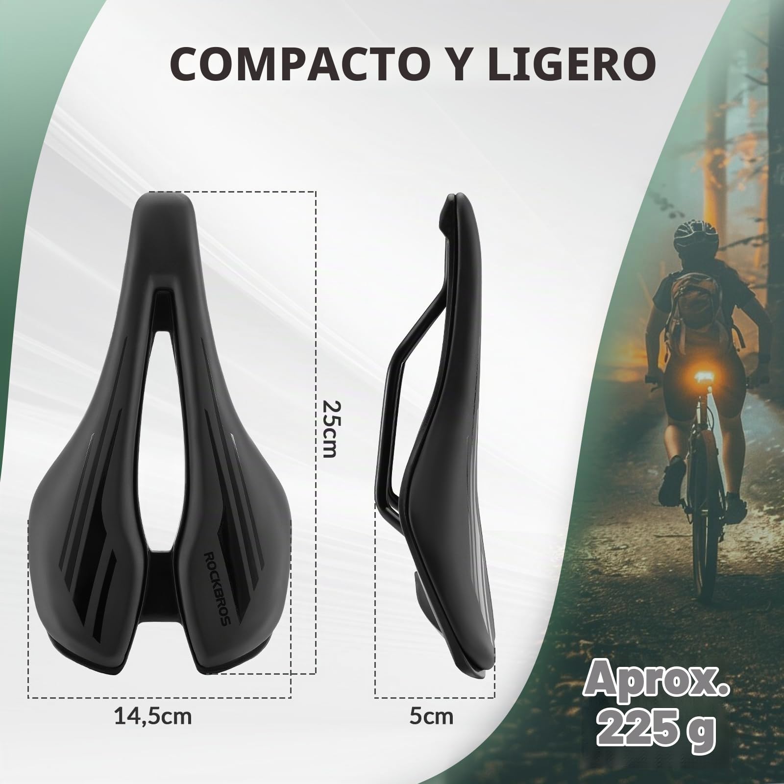 ROCKBROS Sillín de Bicicleta Cómodo Asiento Bicicleta Ergonómico Transpirable Sillín Ultraligero a Prueba de Agua para Bicicletas de Carretera 14,5 * 25cm