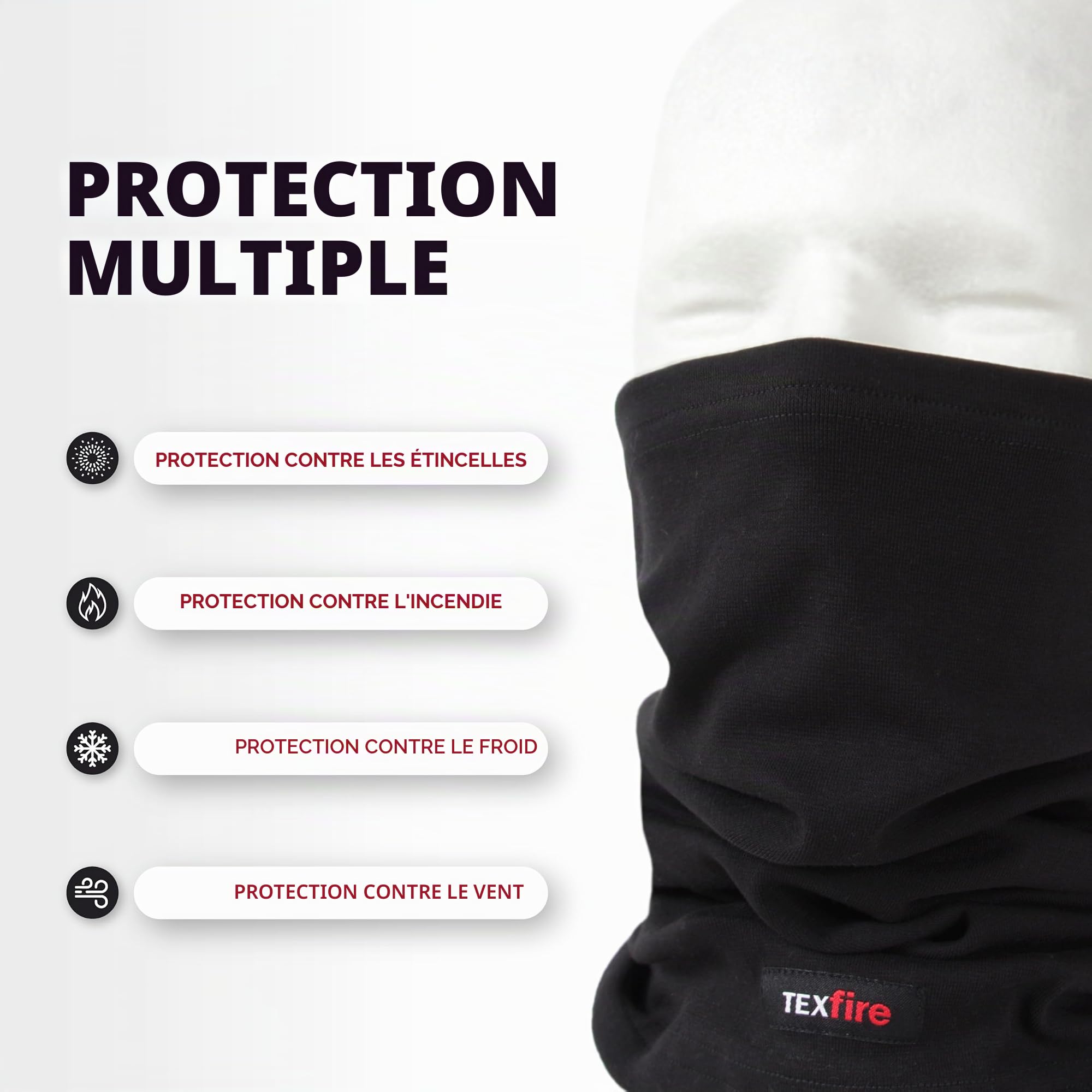 TEXFIRE | Tour de cou ignifuge pour soudeur. Protection contre les étincelles de soudure. Certifié CE et EPI CAT II. Respirant et très élastique.
