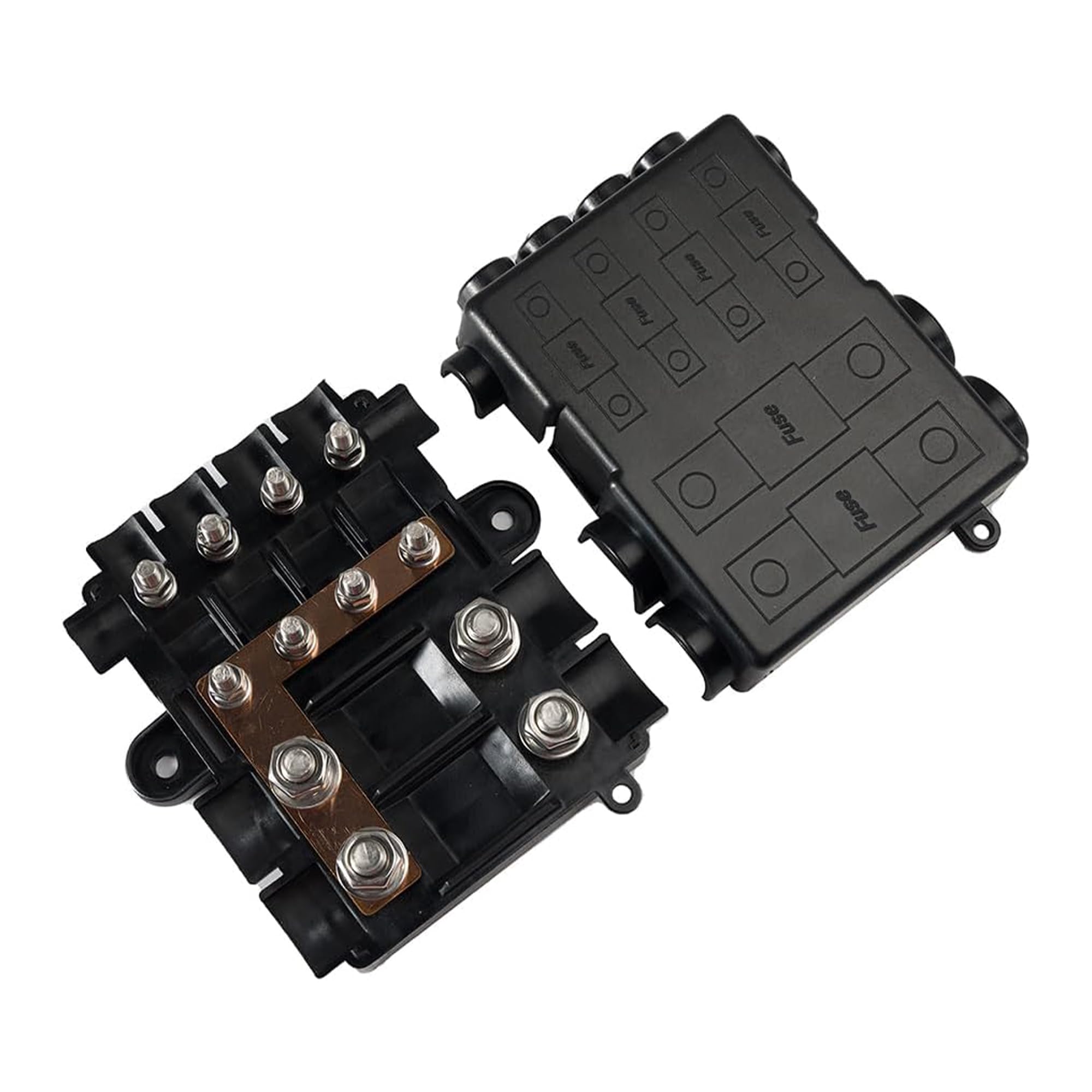 Offgridtec Sicherungshalter für 2X MEGA + 4X MIDI Sicherungen, Inklusive Busbar, Polyamid-Gehäuse MIT Abdeckung, Robuste Stromverteilungssicherung für hohe UND mittlere Stromkreise